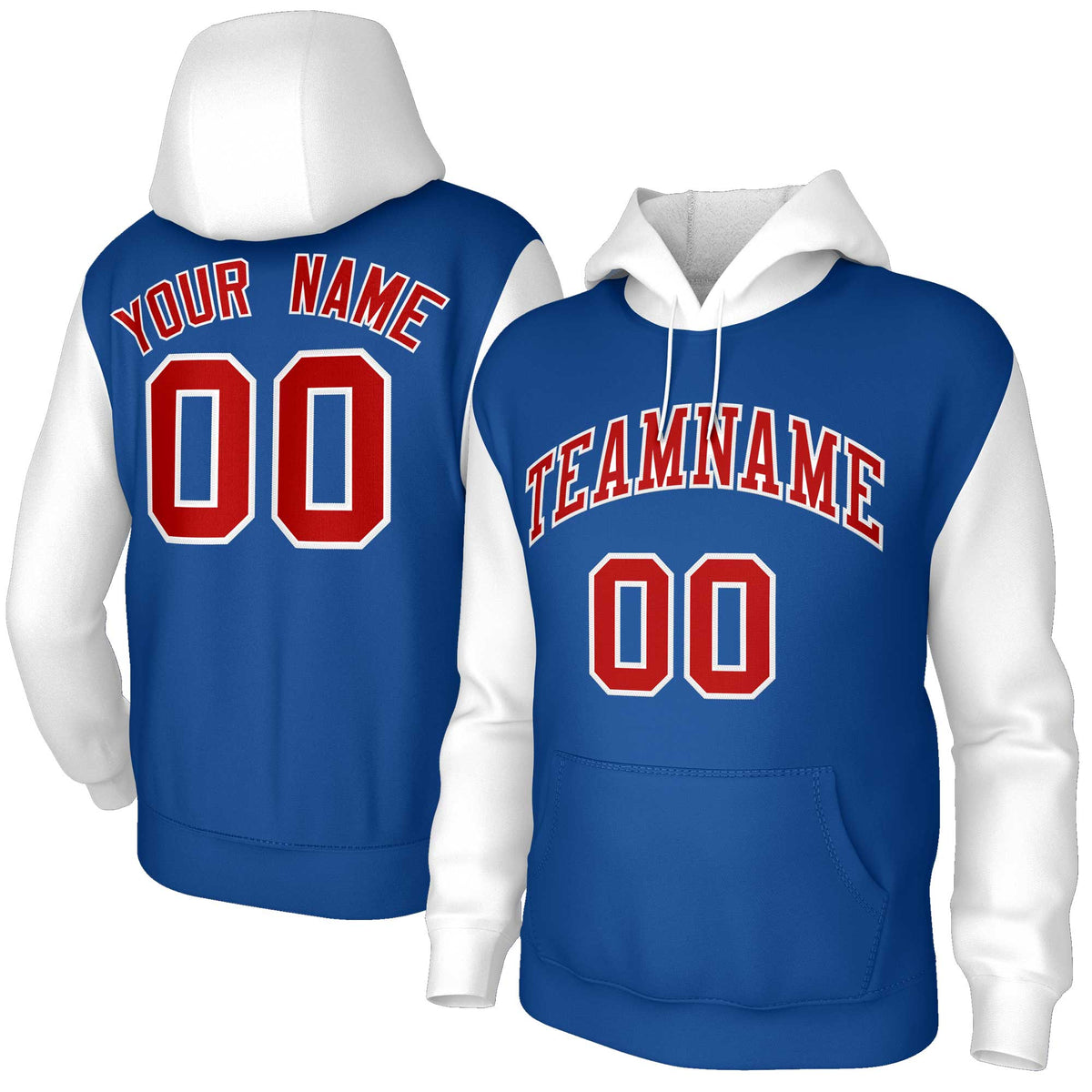 Custom Royal Red-White Raglan Sleeves Stitched Sportwear Pullover Hoodie| KXKSHOP