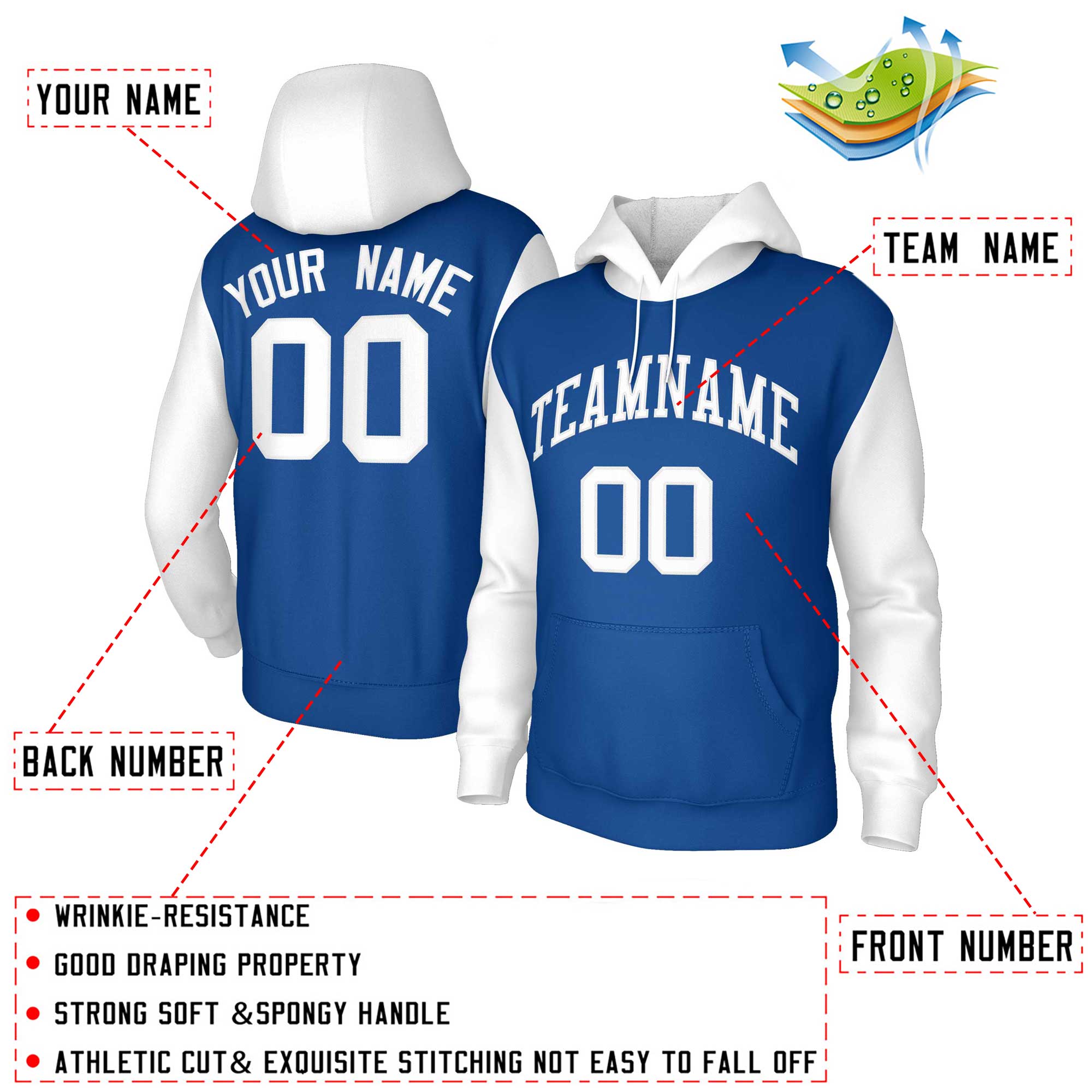 Custom Royal White-Raglan Sleeves Stitched Sportwear Pullover Hoodie| KXKSHOP