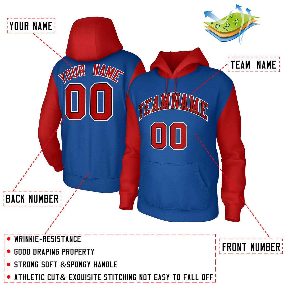 Custom Royal Red-Black Raglan Sleeves Stitched Sportwear Pullover Hoodie| KXKSHOP
