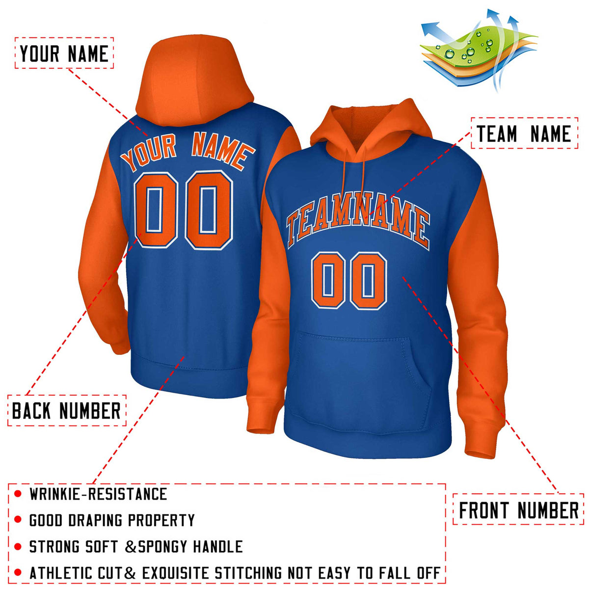 Custom Royal Orange-Royal Raglan Sleeves Stitched Sportwear Pullover Hoodie| KXKSHOP