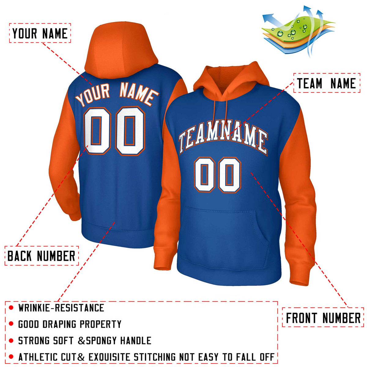 Custom Royal White-Royal Raglan Sleeves Stitched Sportwear Pullover Hoodie| KXKSHOP