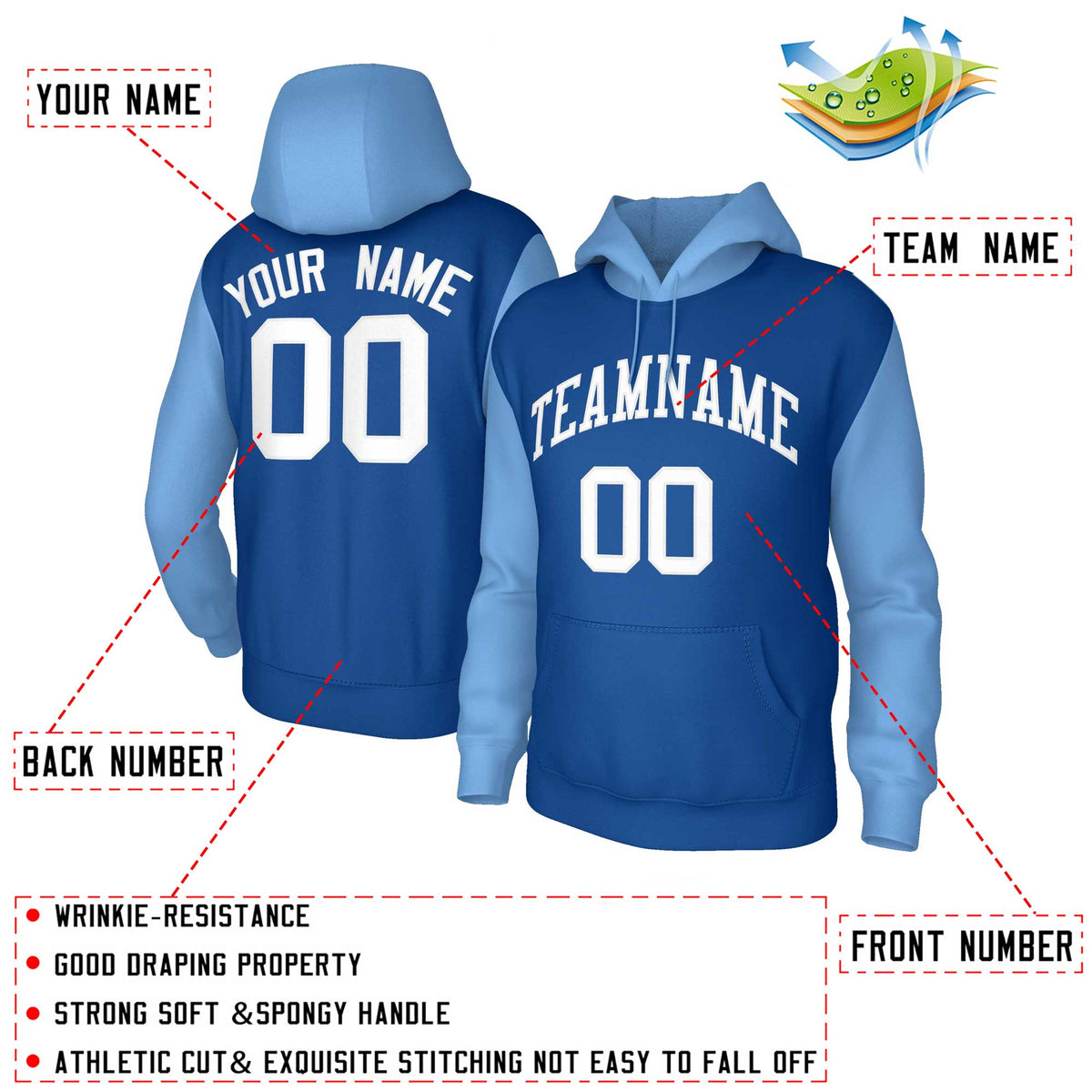 Custom Royal White-Raglan Sleeves Stitched Sportwear Pullover Hoodie| KXKSHOP