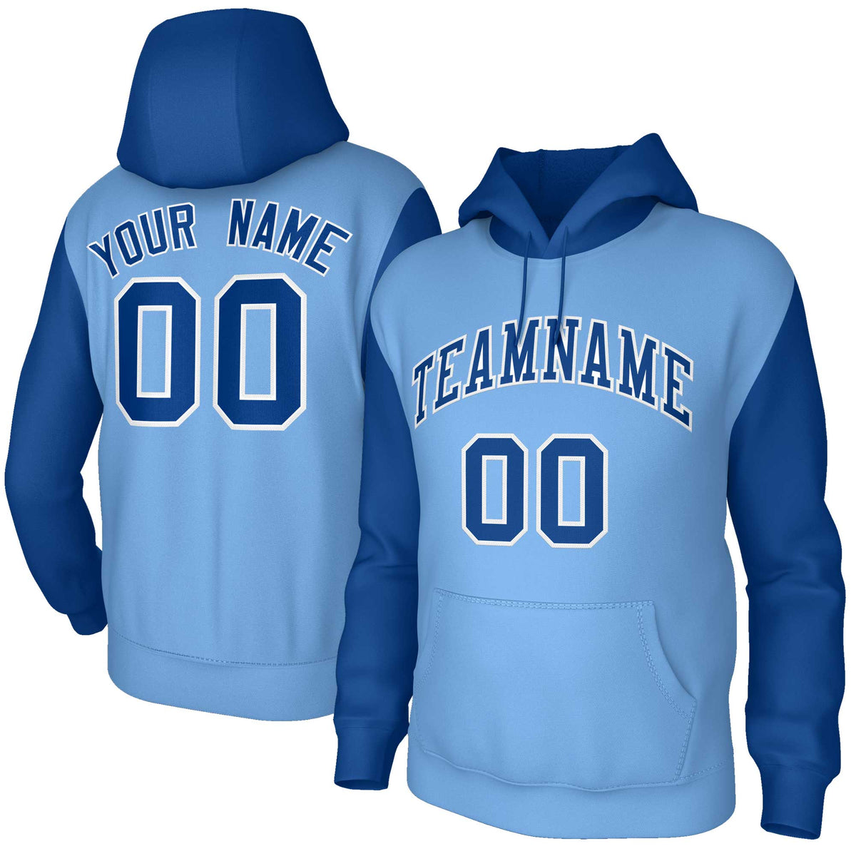 Custom Light Blue Royal-White Raglan Sleeves Stitched Sportwear Pullover Hoodie| KXKSHOP