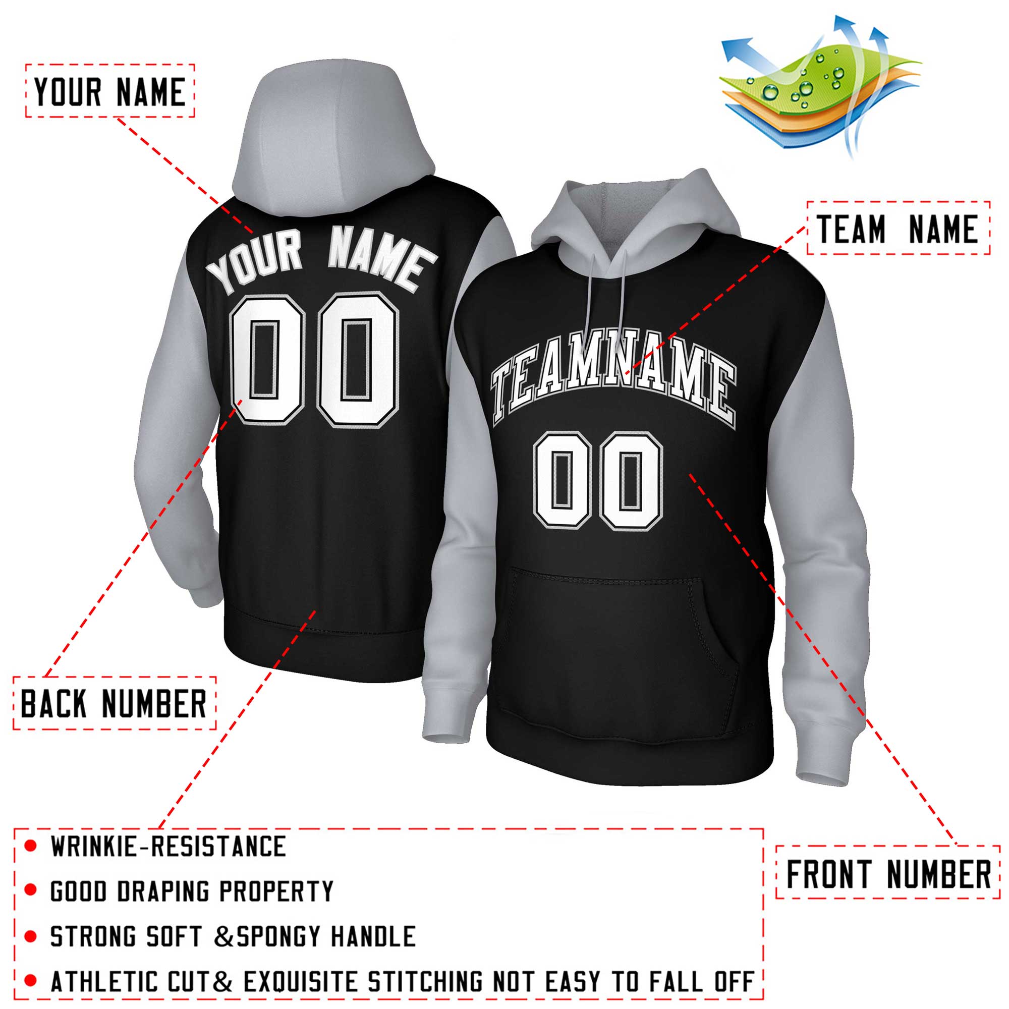 Custom Black White-Black Raglan Sleeves Stitched Sportwear Pullover Hoodie| KXKSHOP