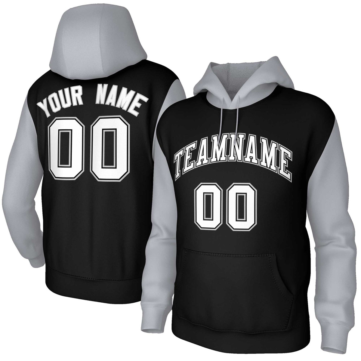 Custom Black White-Black Raglan Sleeves Stitched Sportwear Pullover Hoodie| KXKSHOP