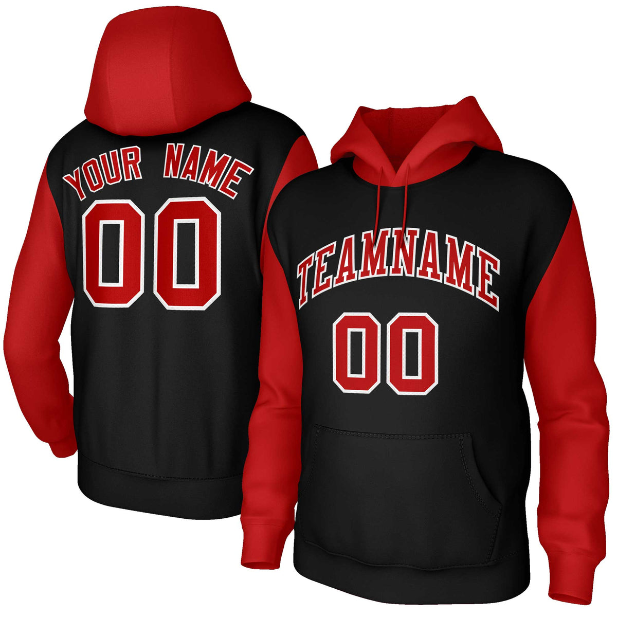 Custom Black Red-White Raglan Sleeves Stitched Sportwear Pullover Hoodie| KXKSHOP