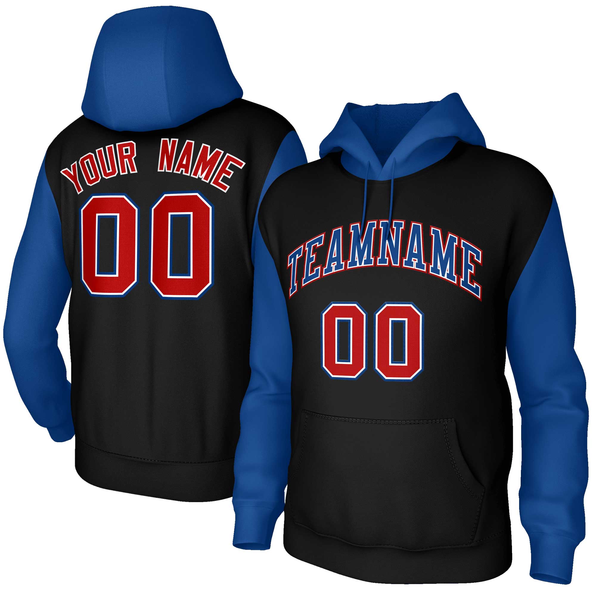 Custom Black Royal-White Raglan Sleeves Stitched Sportwear Pullover Hoodie| KXKSHOP
