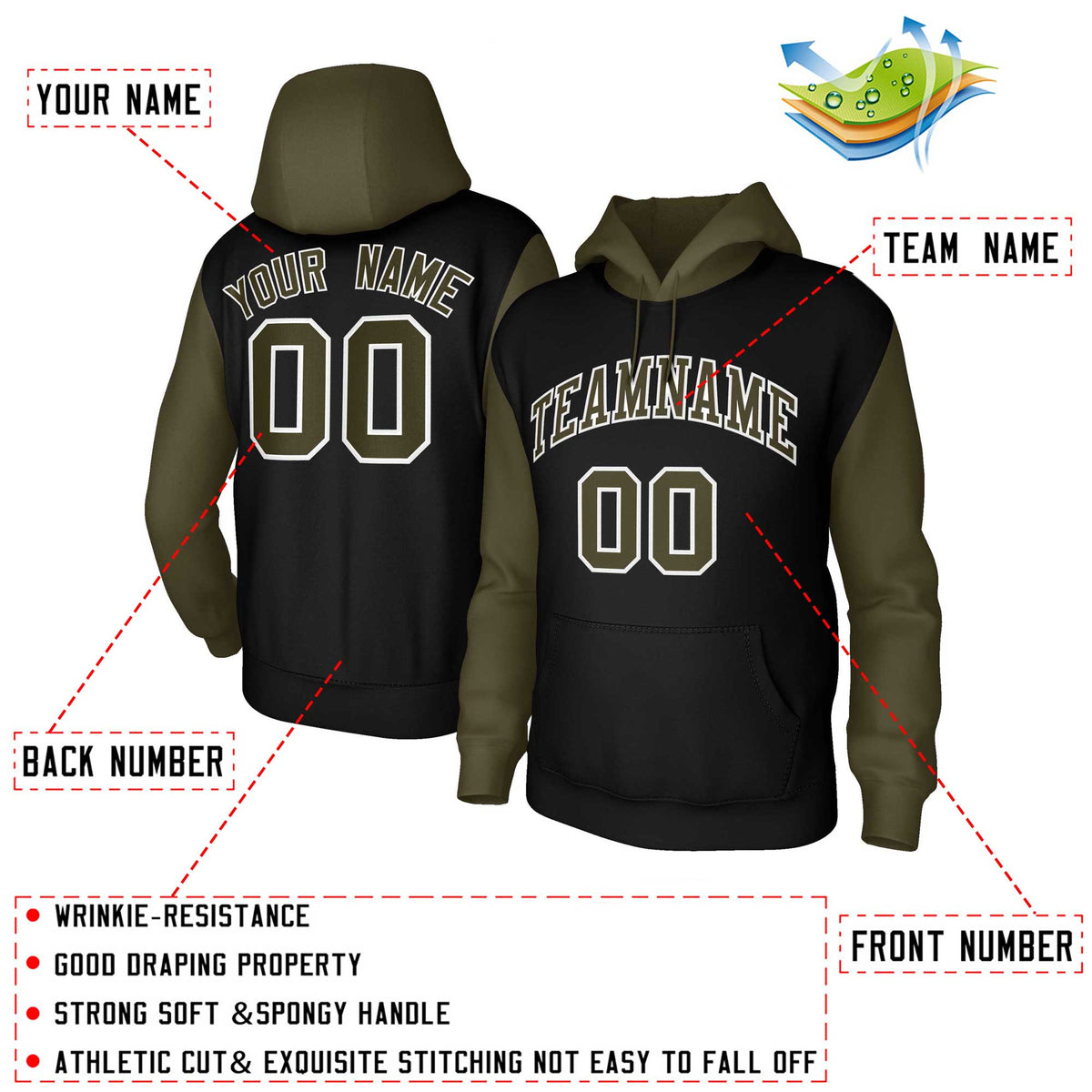 Custom Black Green-White Raglan Sleeves Stitched Sportwear Pullover Hoodie| KXKSHOP