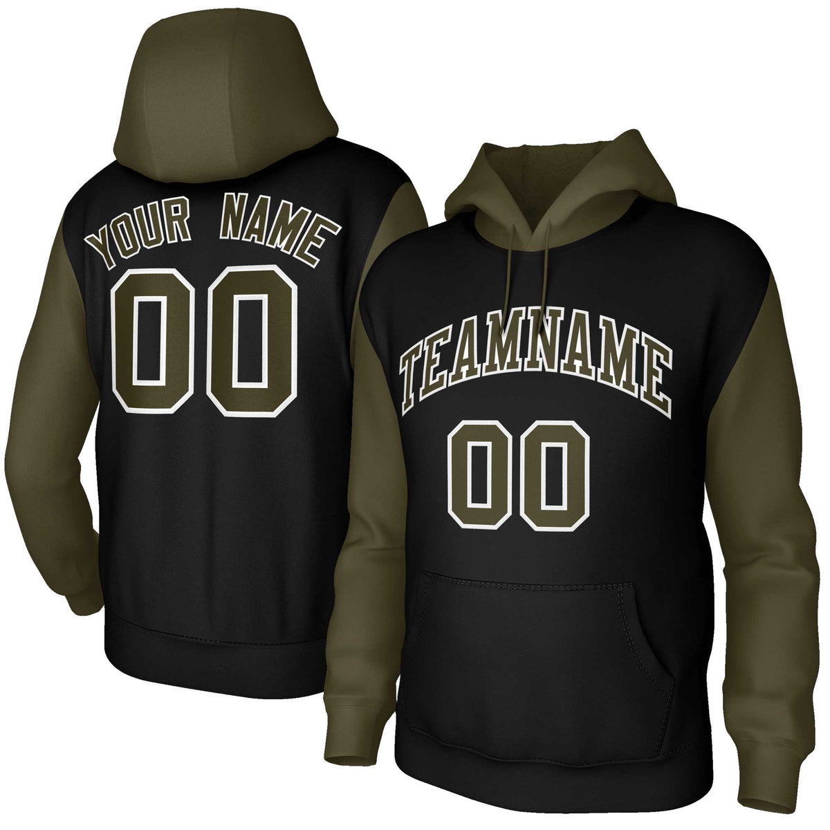 Custom Black Green-White Raglan Sleeves Stitched Sportwear Pullover Hoodie| KXKSHOP