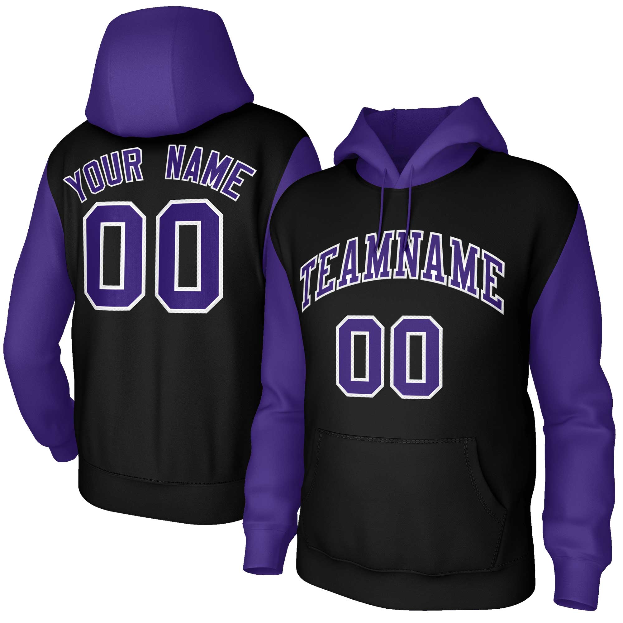 Custom Black Purple-White Raglan Sleeves Stitched Sportwear Pullover Hoodie| KXKSHOP