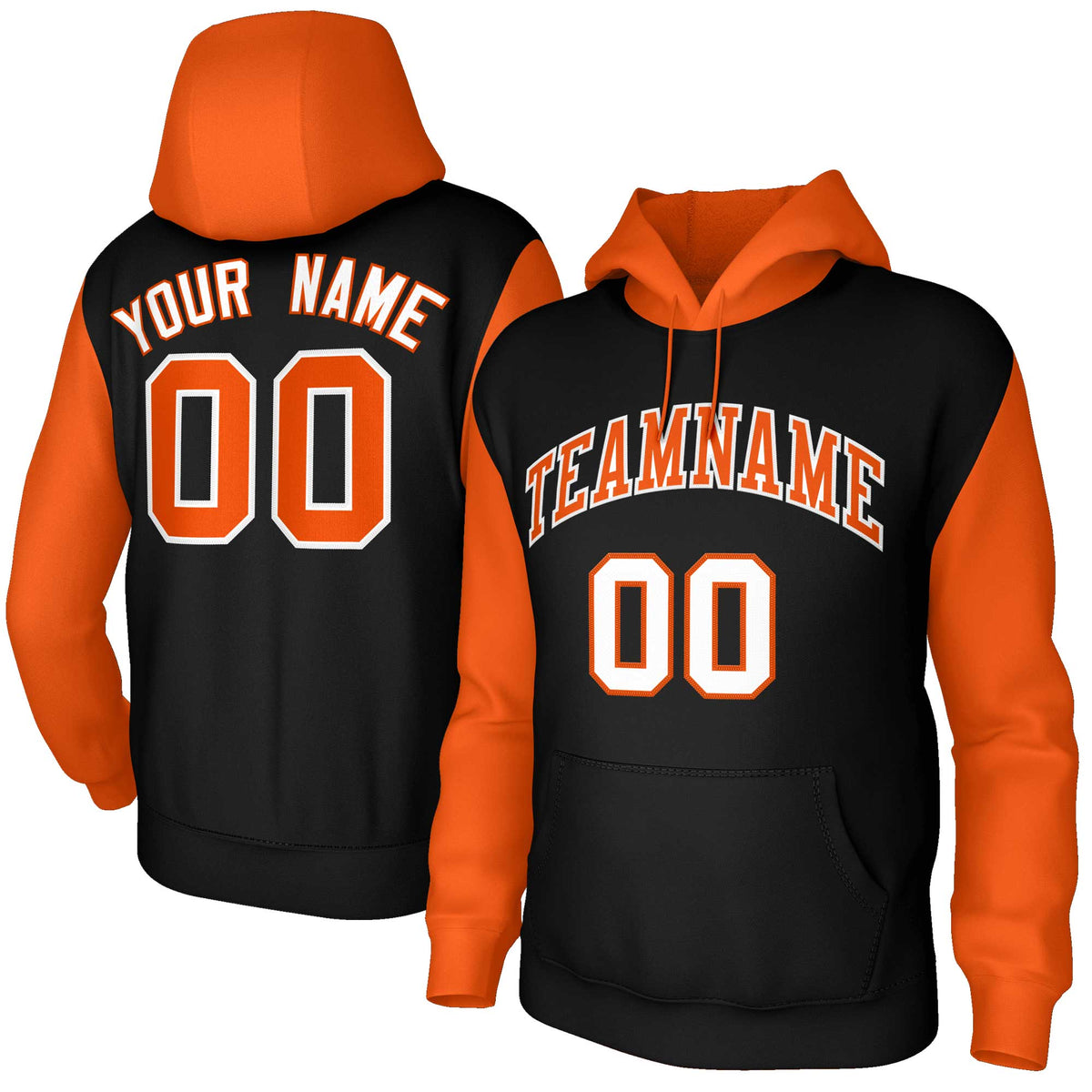 Custom Black Orange-White Raglan Sleeves Stitched Sportwear Pullover Hoodie| KXKSHOP