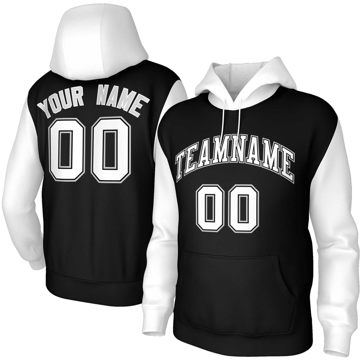 Custom Black White-Black Raglan Sleeves Stitched Sportwear Pullover Hoodie| KXKSHOP