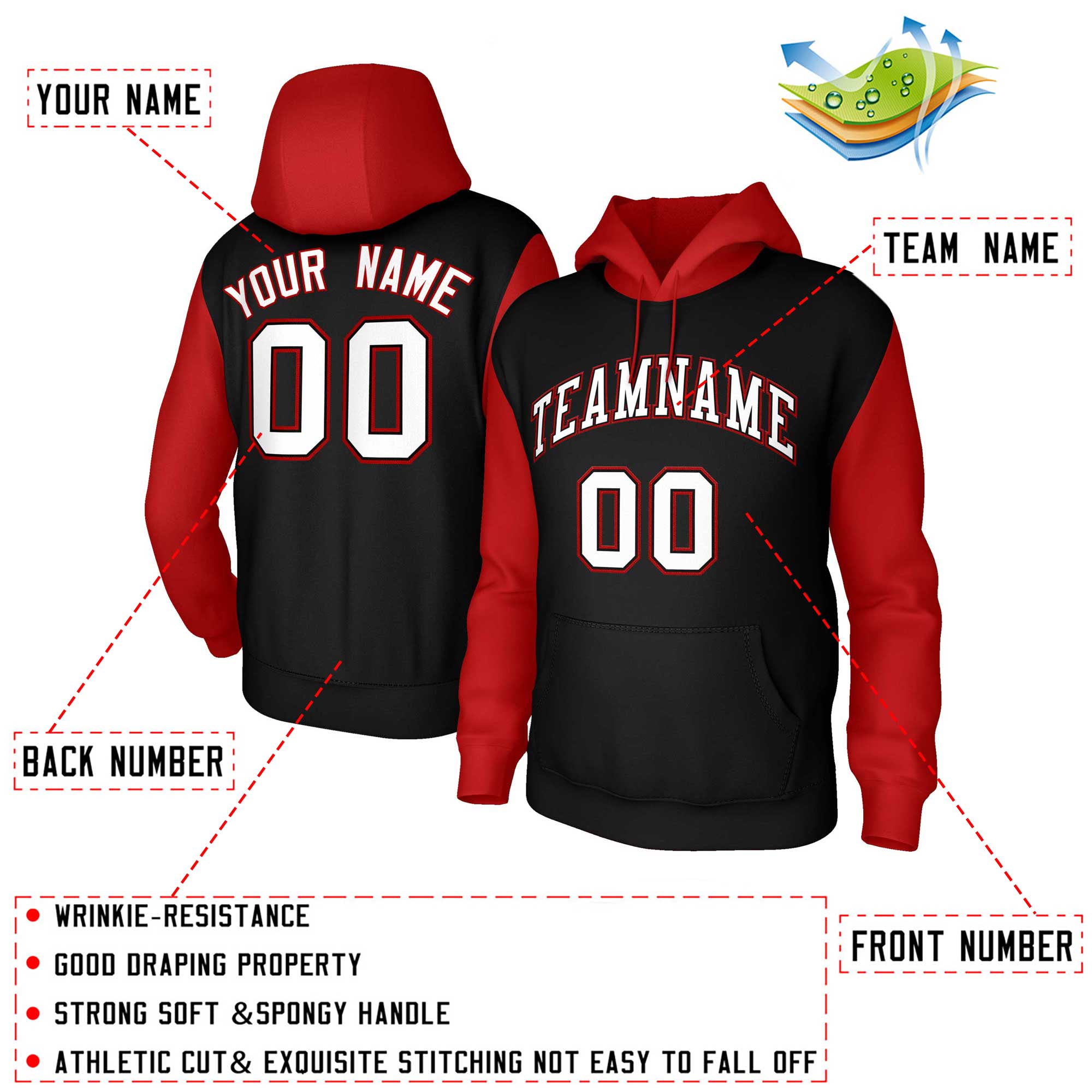 Custom Black White-Black Raglan Sleeves Stitched Sportwear Pullover Hoodie| KXKSHOP