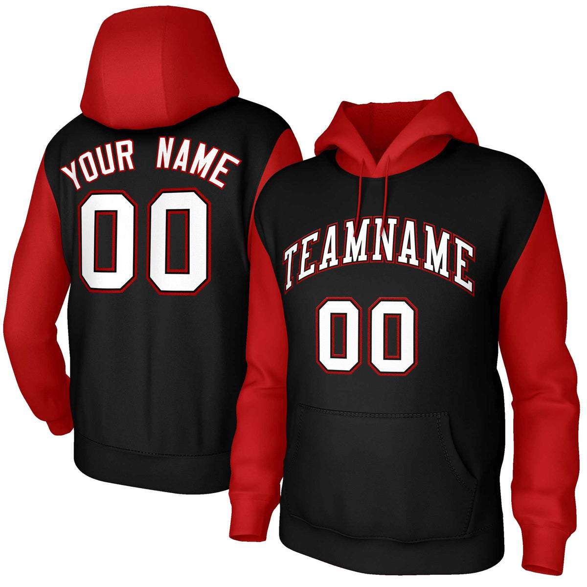 Custom Black White-Black Raglan Sleeves Stitched Sportwear Pullover Hoodie| KXKSHOP