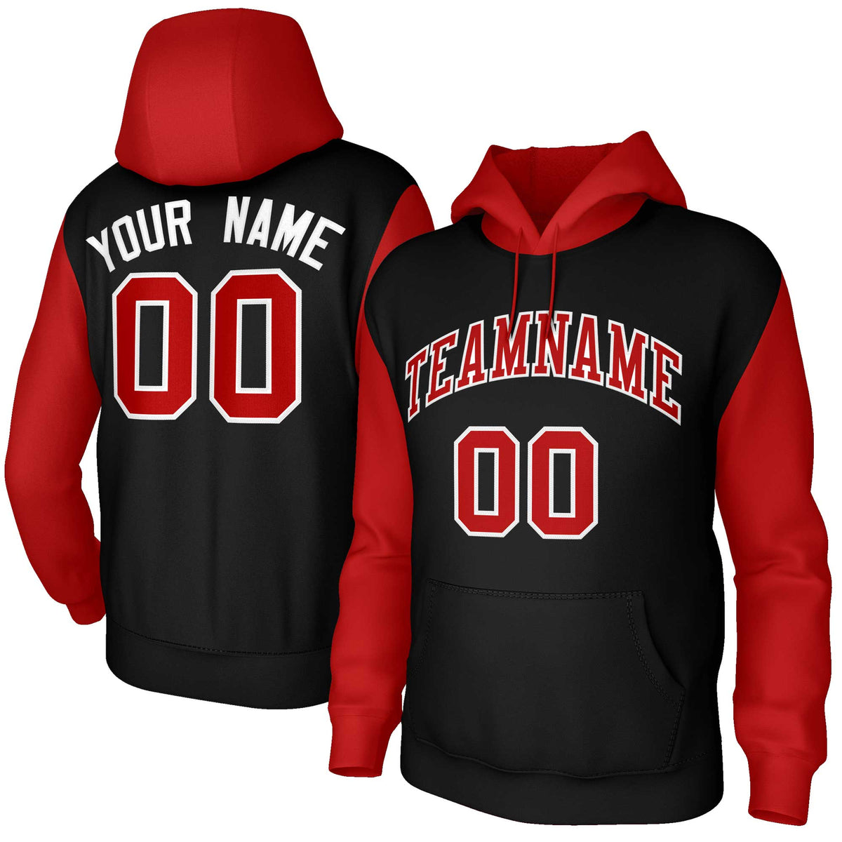 Custom Black Red-White Raglan Sleeves Stitched Sportwear Pullover Hoodie| KXKSHOP