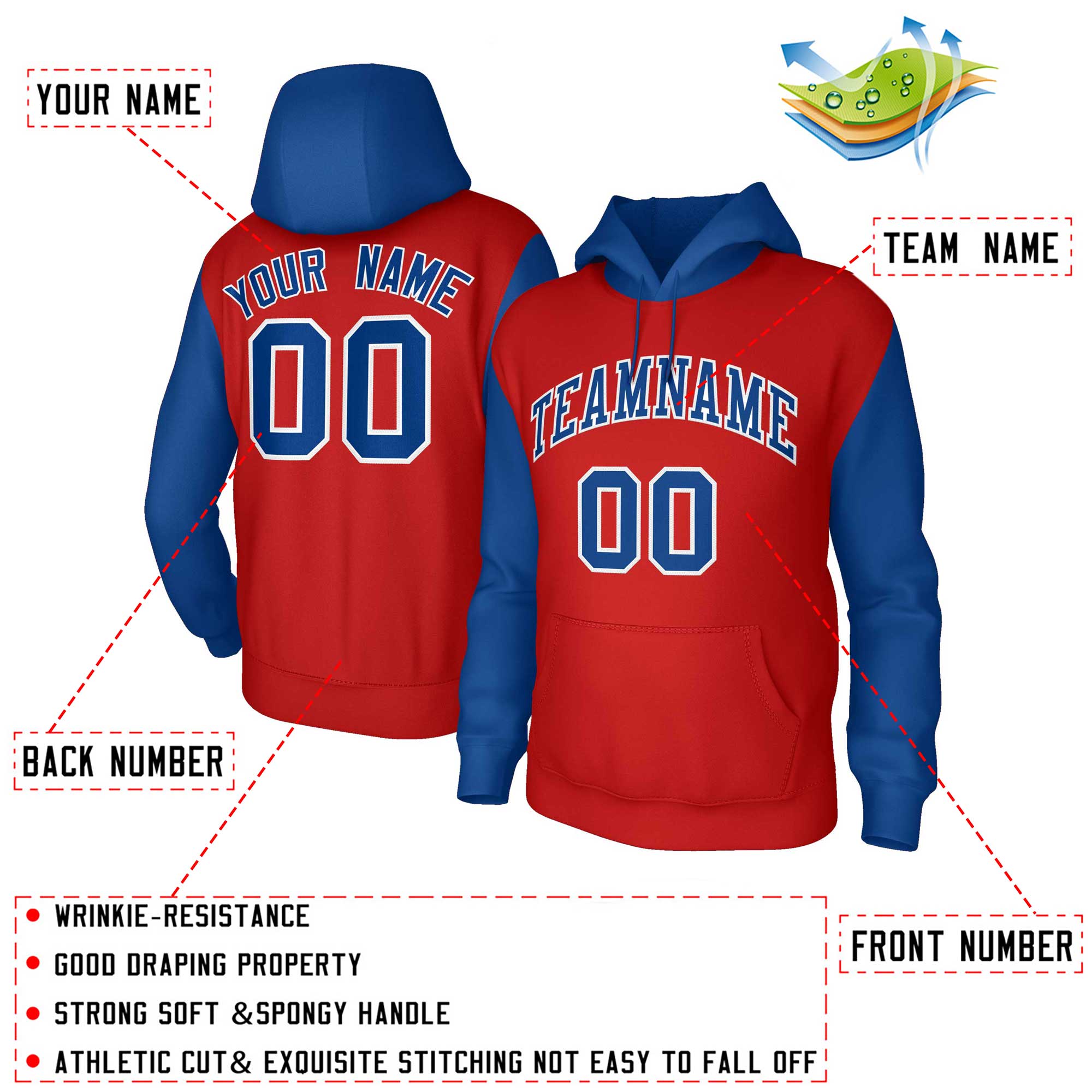 Custom Red Royal-Red Raglan Sleeves Stitched Sportwear Pullover Hoodie| KXKSHOP