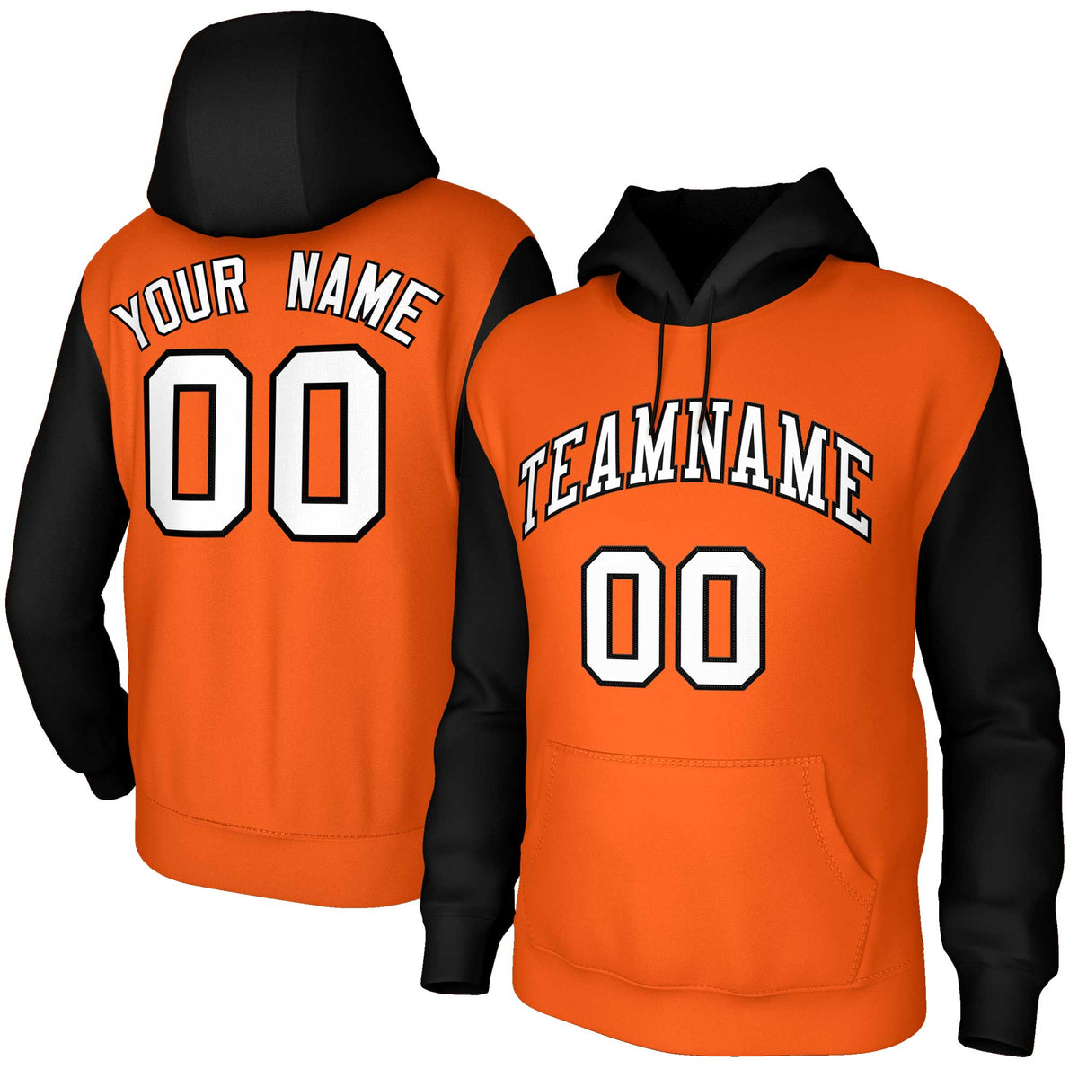 Custom Orange White-Black Raglan Sleeves Stitched Sportwear Pullover Hoodie| KXKSHOP