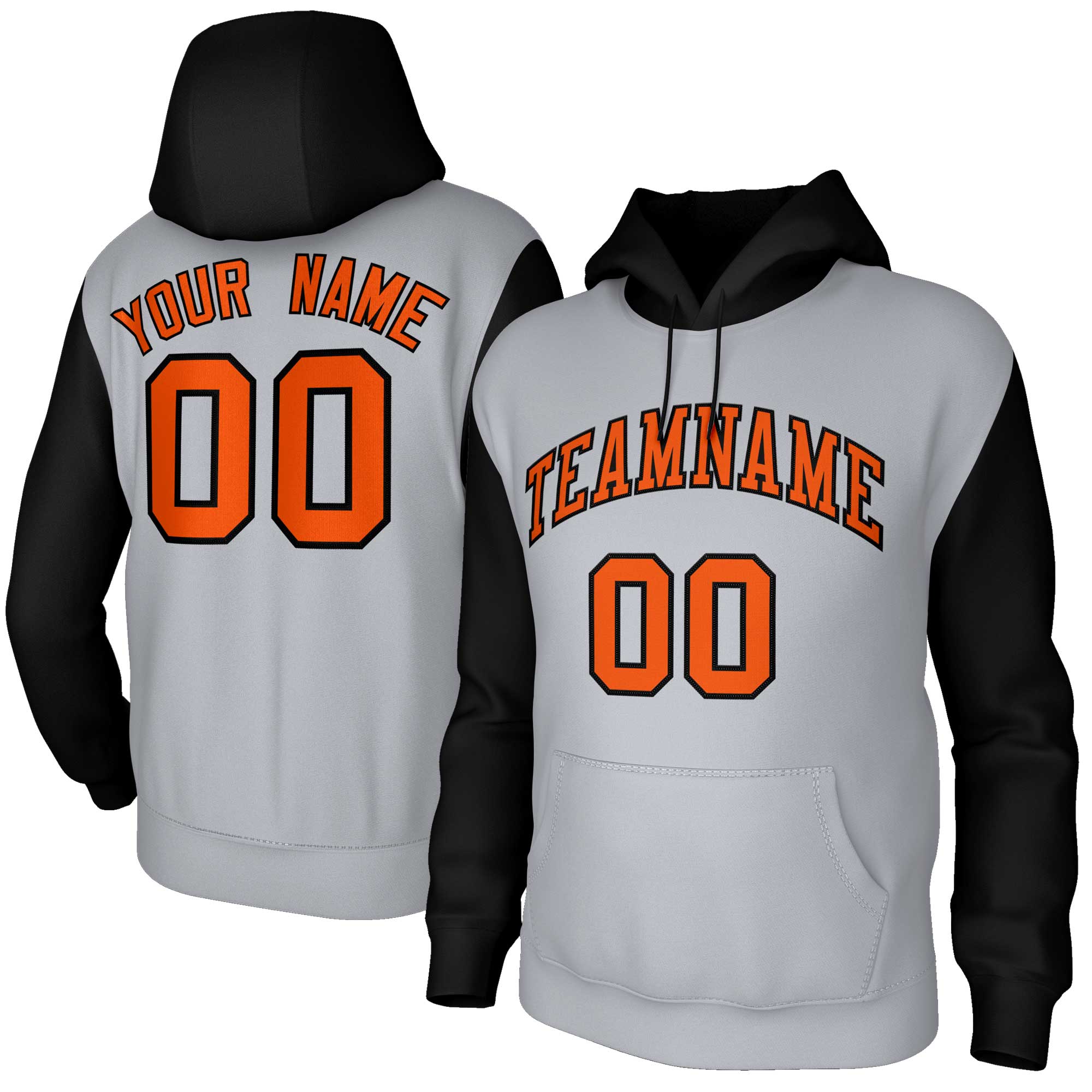 Custom Gray Orange-Black Raglan Sleeves Stitched Sportwear Pullover Hoodie| KXKSHOP
