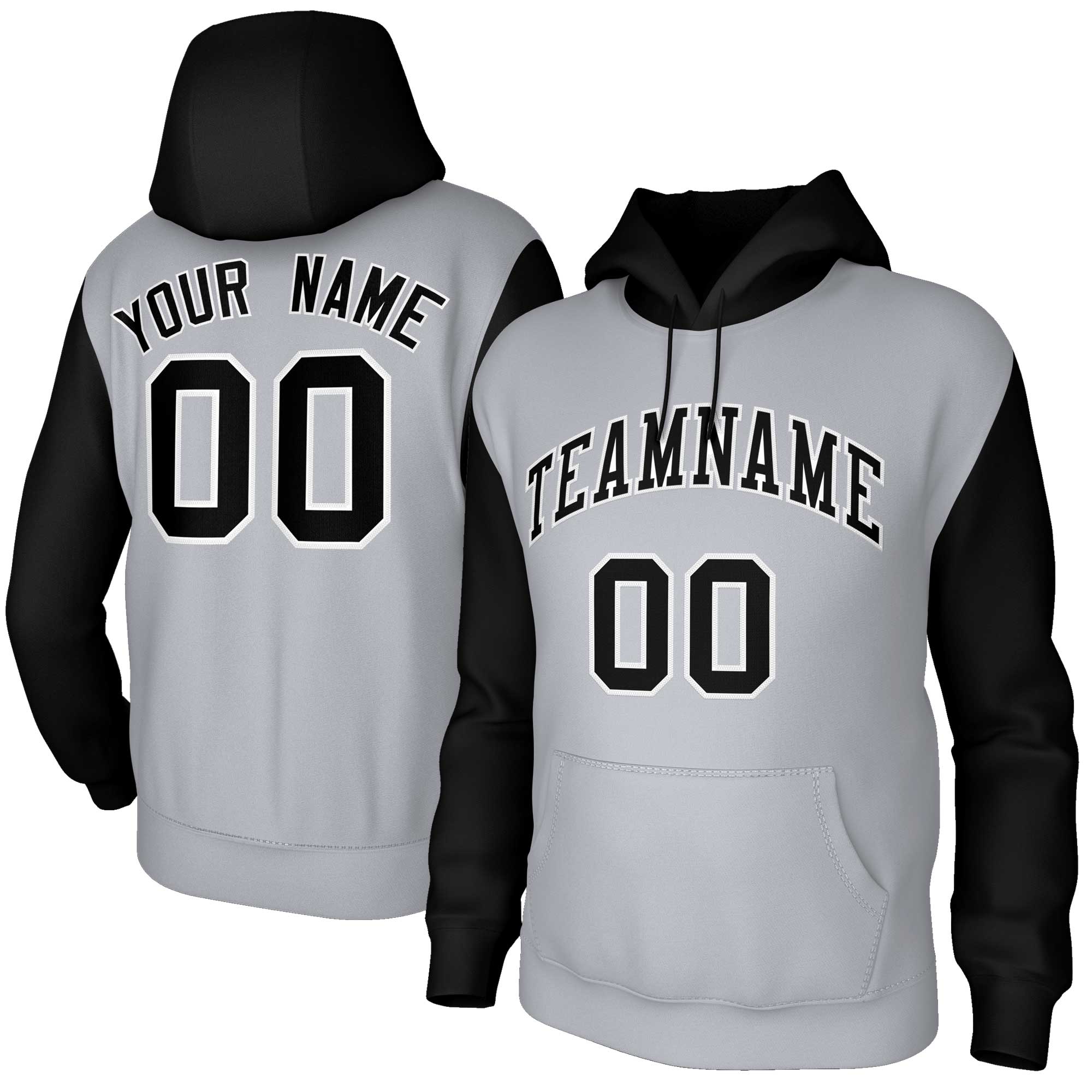 Custom Gray Black-White Raglan Sleeves Stitched Sportwear Pullover Hoodie| KXKSHOP
