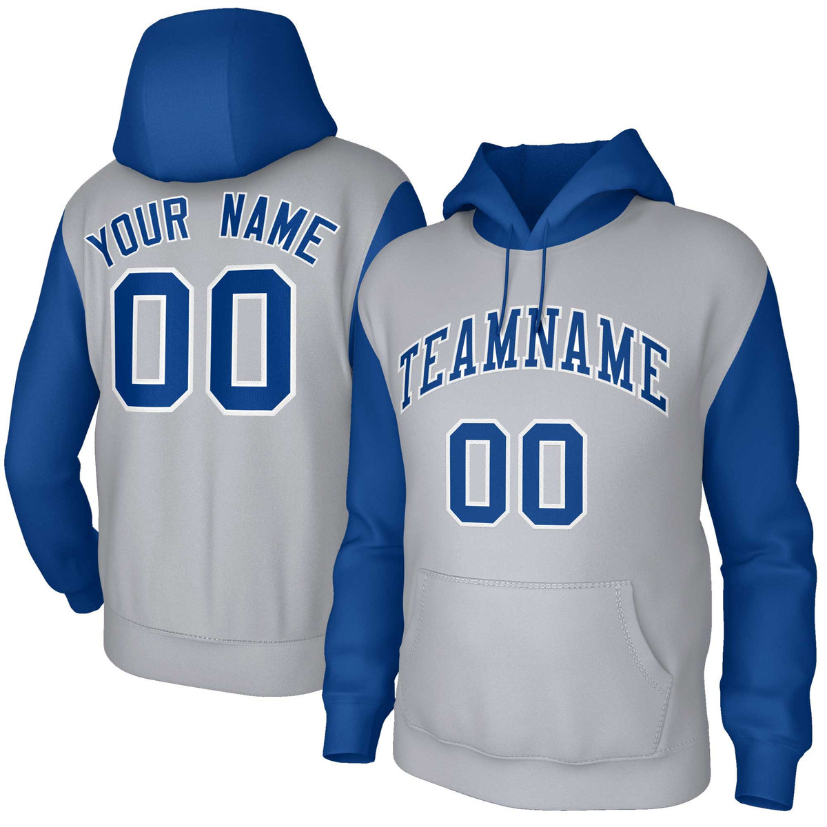 Custom Gray Royal-White Raglan Sleeves Stitched Sportwear Pullover Hoodie| KXKSHOP
