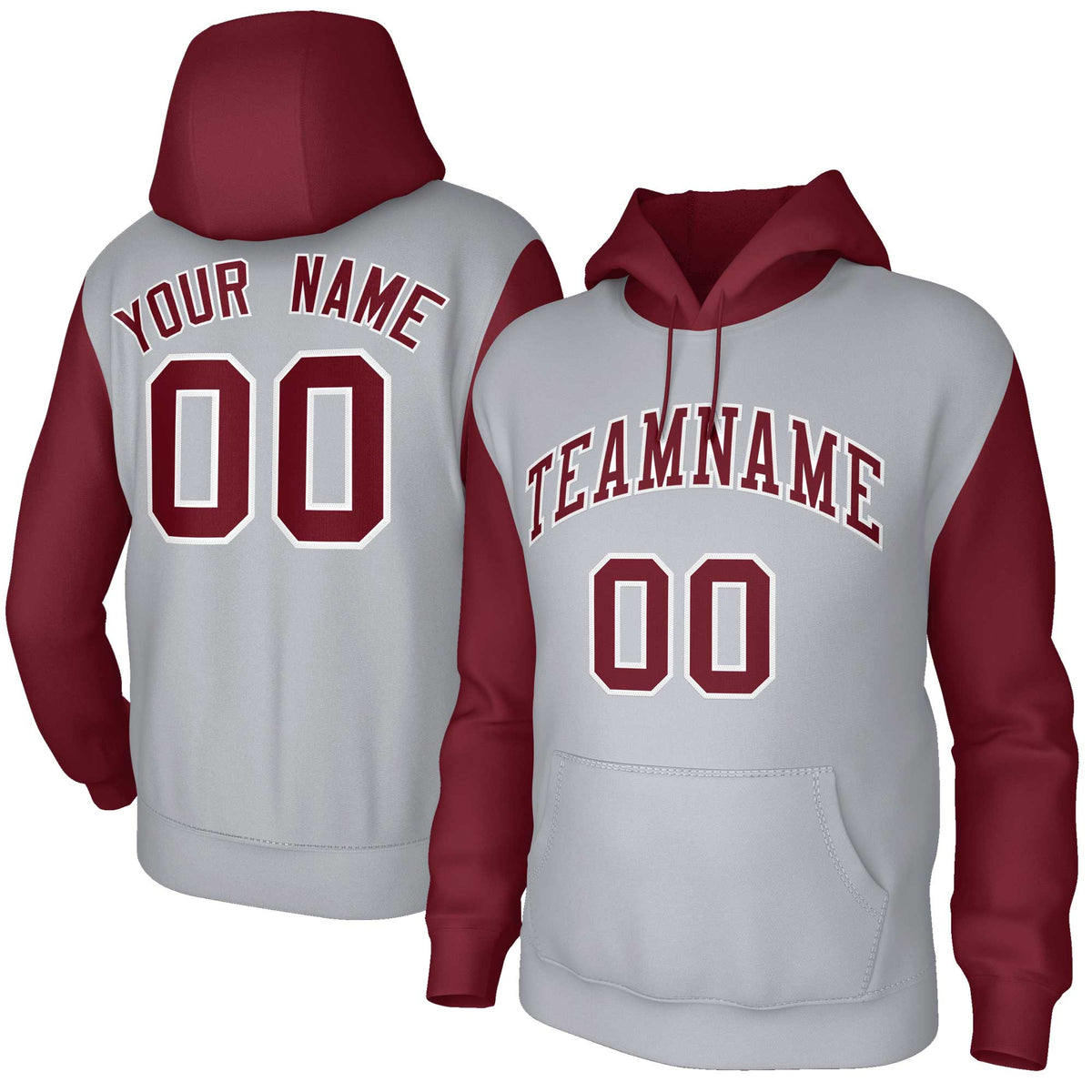Custom Gray Crimson-White Raglan Sleeves Stitched Sportwear Pullover Hoodie| KXKSHOP