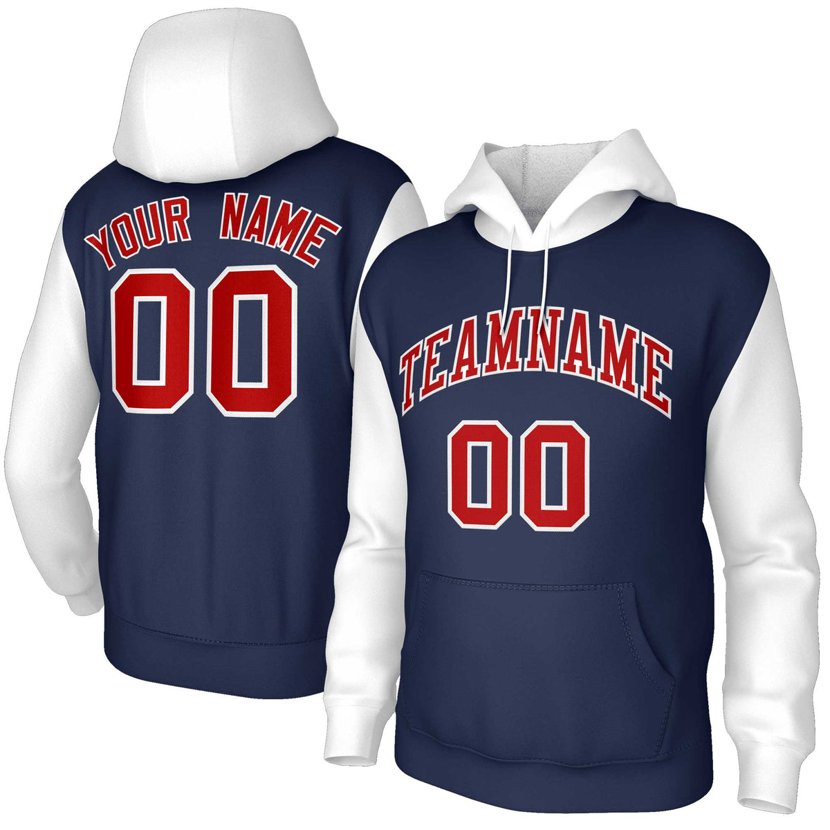 Custom Navy Red-White Raglan Sleeves Stitched Sportwear Pullover Hoodie| KXKSHOP