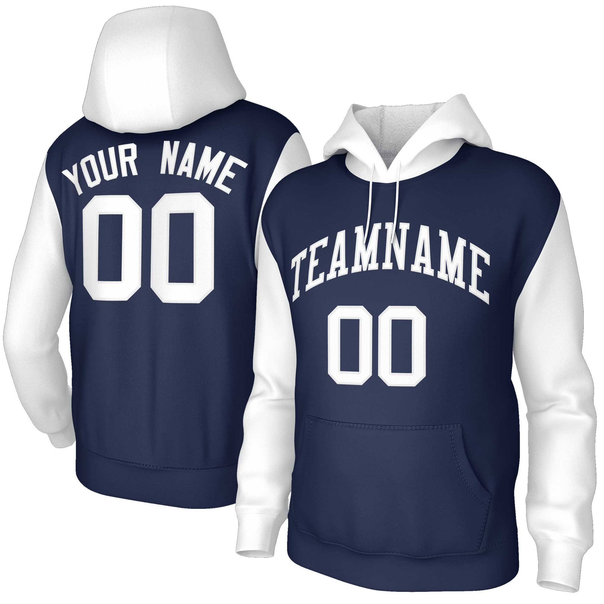 Custom Navy White-Raglan Sleeves Stitched Sportwear Pullover Hoodie| KXKSHOP