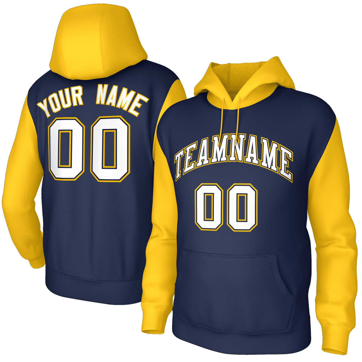 Custom Navy White-Navy Raglan Sleeves Stitched Sportwear Pullover Hoodie| KXKSHOP