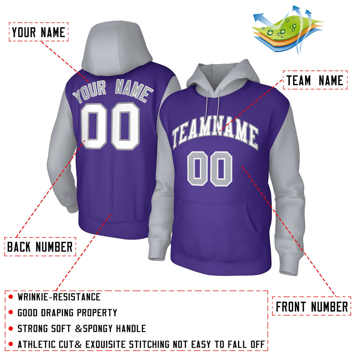 Custom Purple White-Gray Raglan Sleeves Stitched Sportwear Pullover Hoodie| KXKSHOP