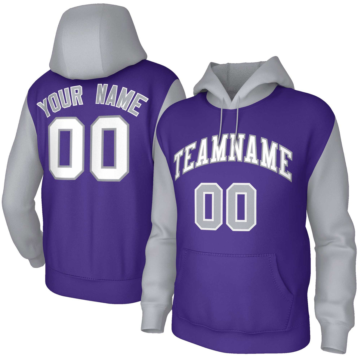 Custom Purple White-Gray Raglan Sleeves Stitched Sportwear Pullover Hoodie| KXKSHOP