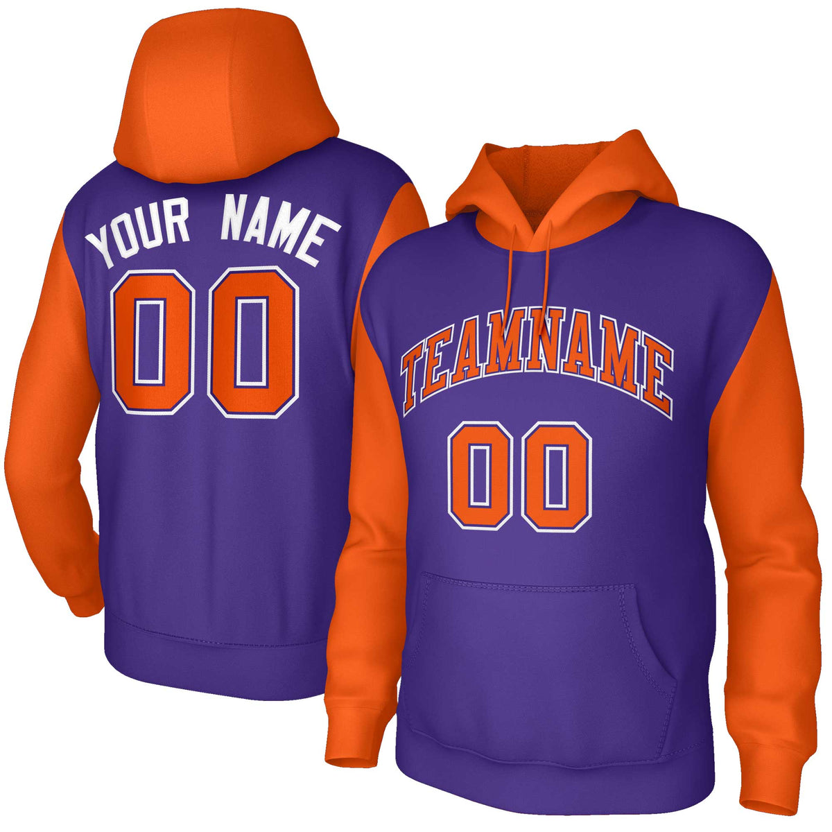 Custom Purple Orange-Purple Raglan Sleeves Stitched Sportwear Pullover Hoodie| KXKSHOP