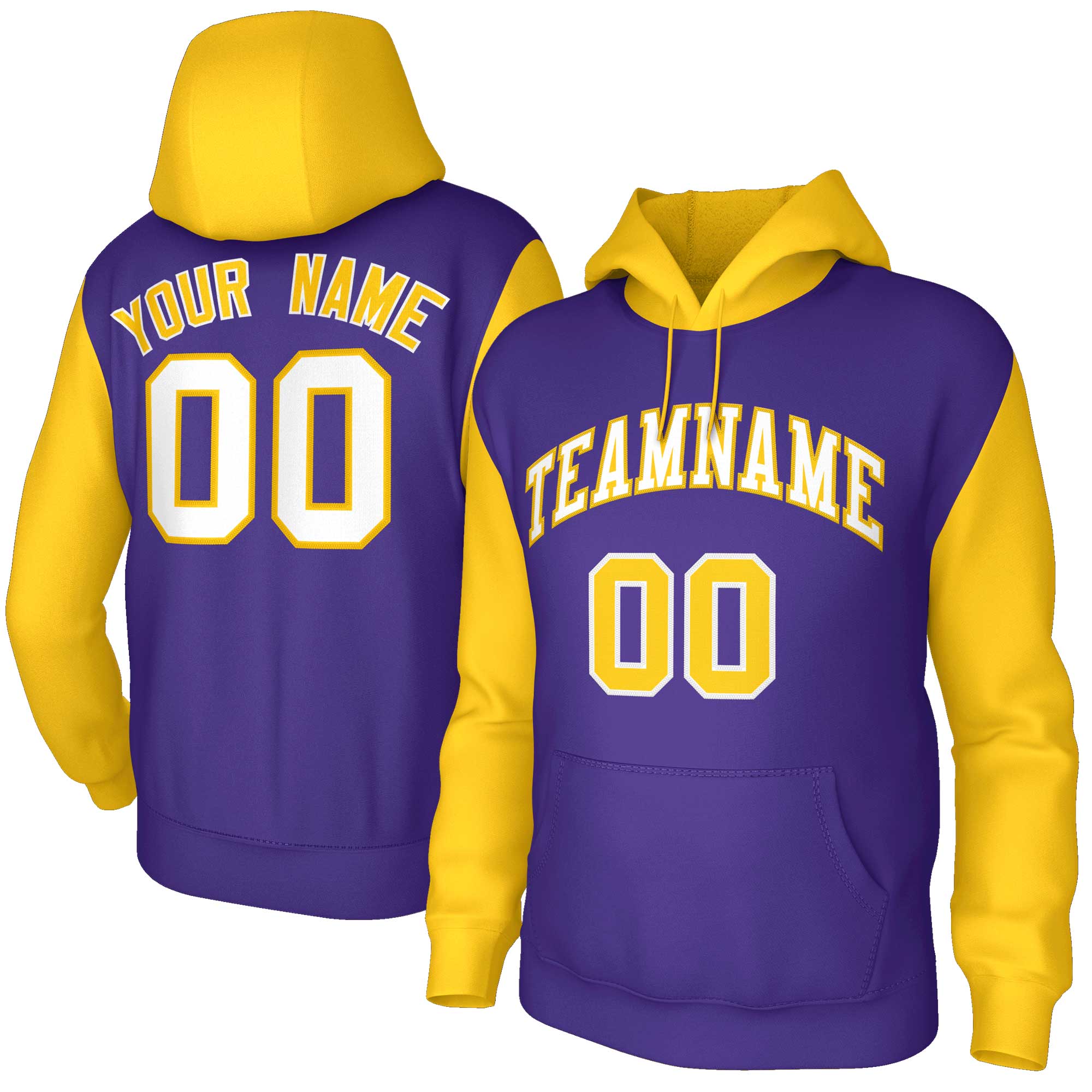 Custom Purple White-Gold Raglan Sleeves Stitched Sportwear Pullover Hoodie| KXKSHOP