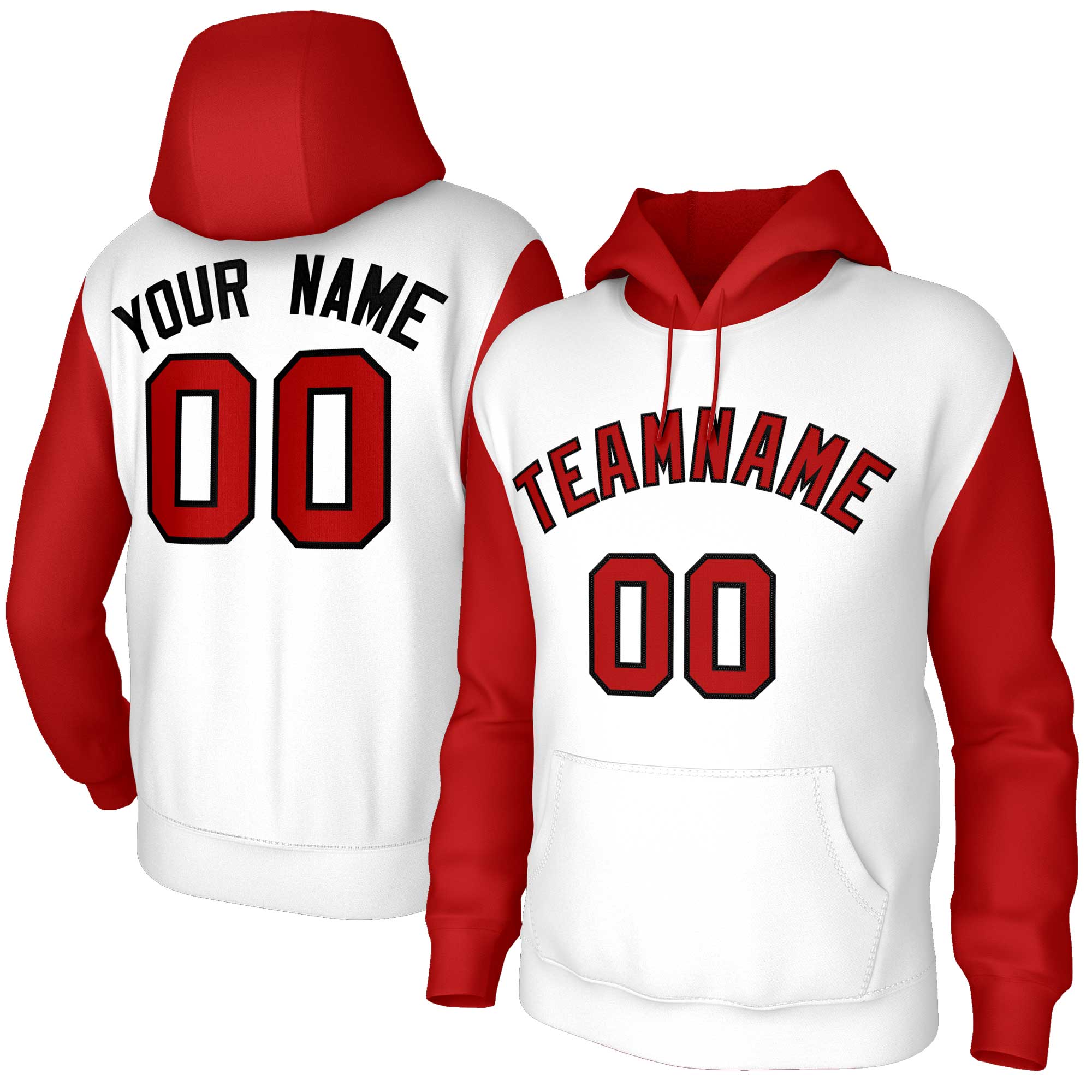 Custom White Red-Black Raglan Sleeves Stitched Sportwear Pullover Hoodie| KXKSHOP
