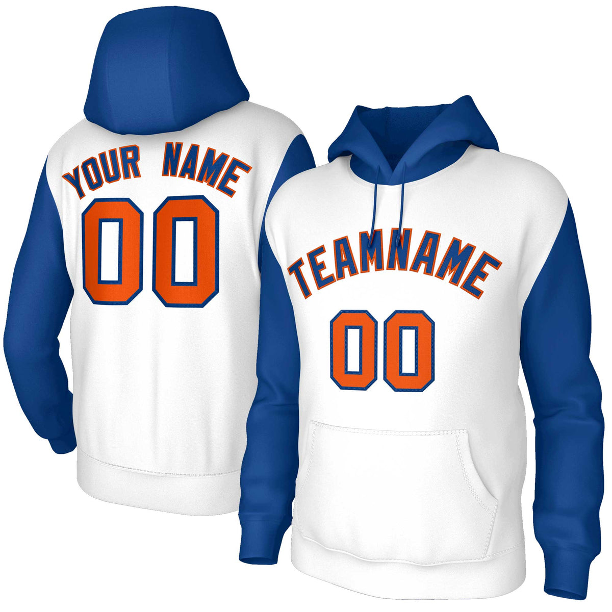 Custom White Royal-Orange Raglan Sleeves Stitched Sportwear Pullover Hoodie| KXKSHOP