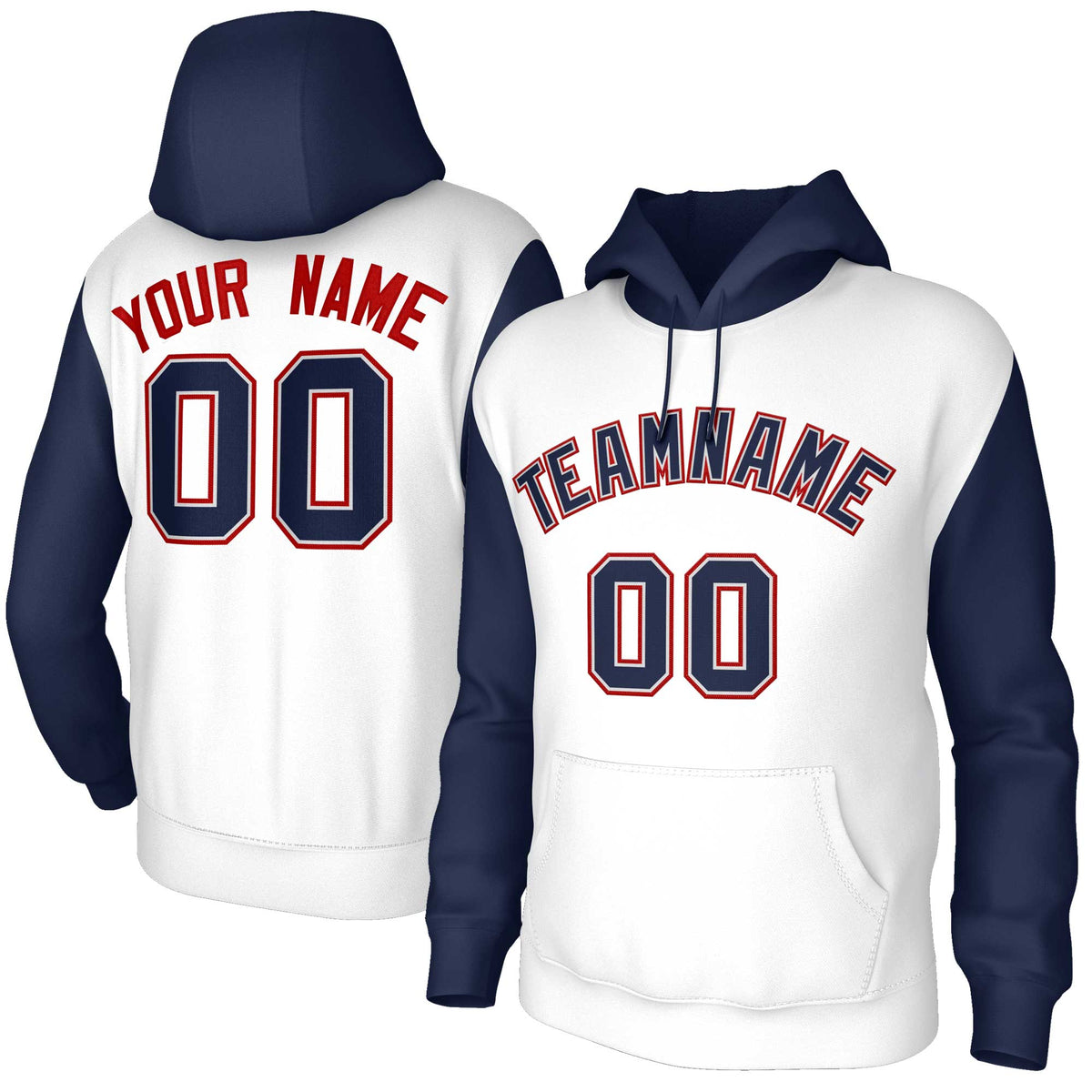 Custom White Navy-Gray Raglan Sleeves Stitched Sportwear Pullover Hoodie| KXKSHOP