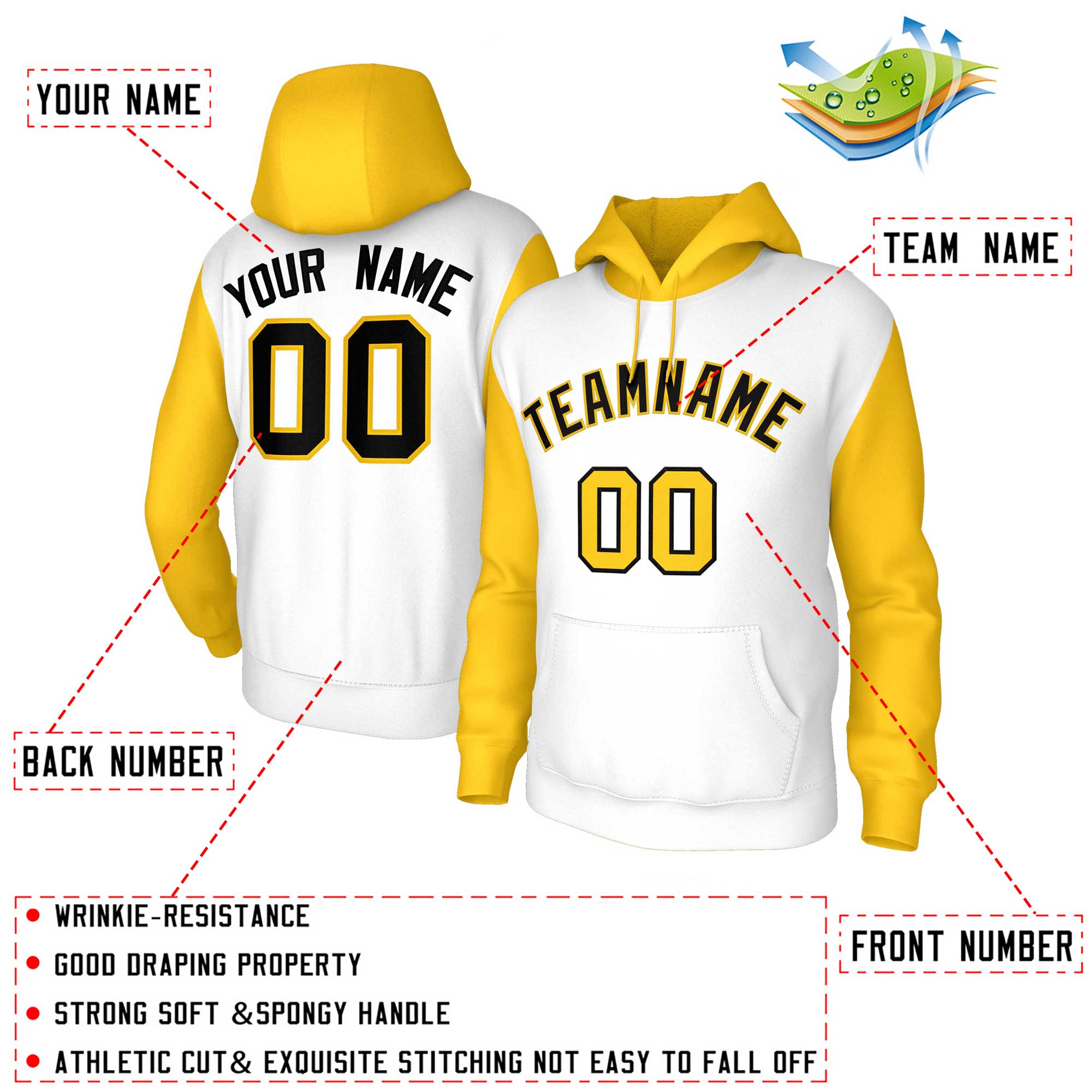Custom White Black-Gold Raglan Sleeves Stitched Sportwear Pullover Hoodie| KXKSHOP