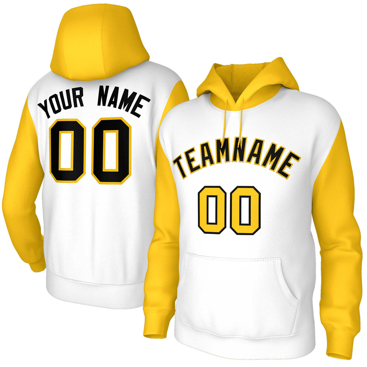 Custom White Black-Gold Raglan Sleeves Stitched Sportwear Pullover Hoodie| KXKSHOP