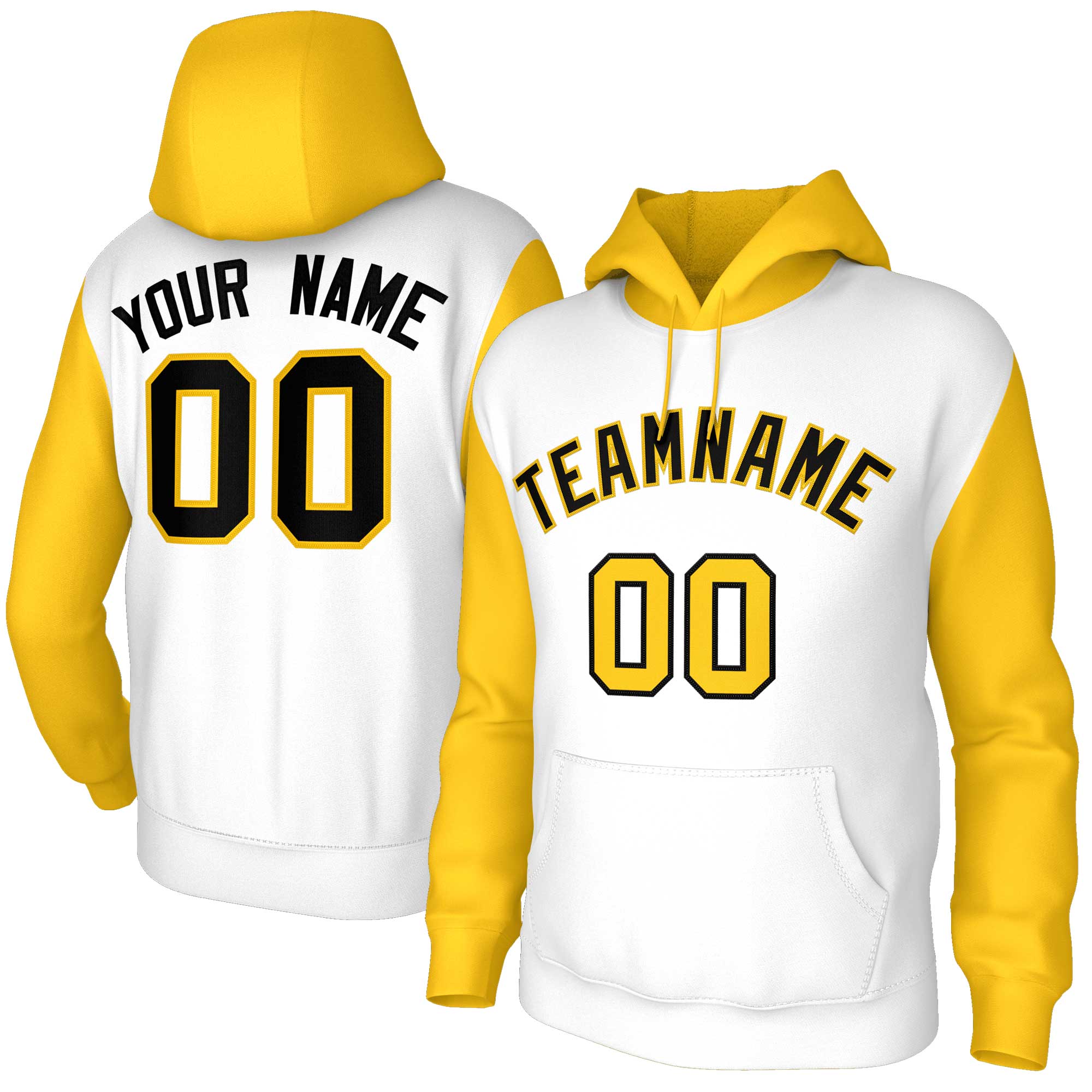 Custom White Black-Gold Raglan Sleeves Stitched Sportwear Pullover Hoodie| KXKSHOP