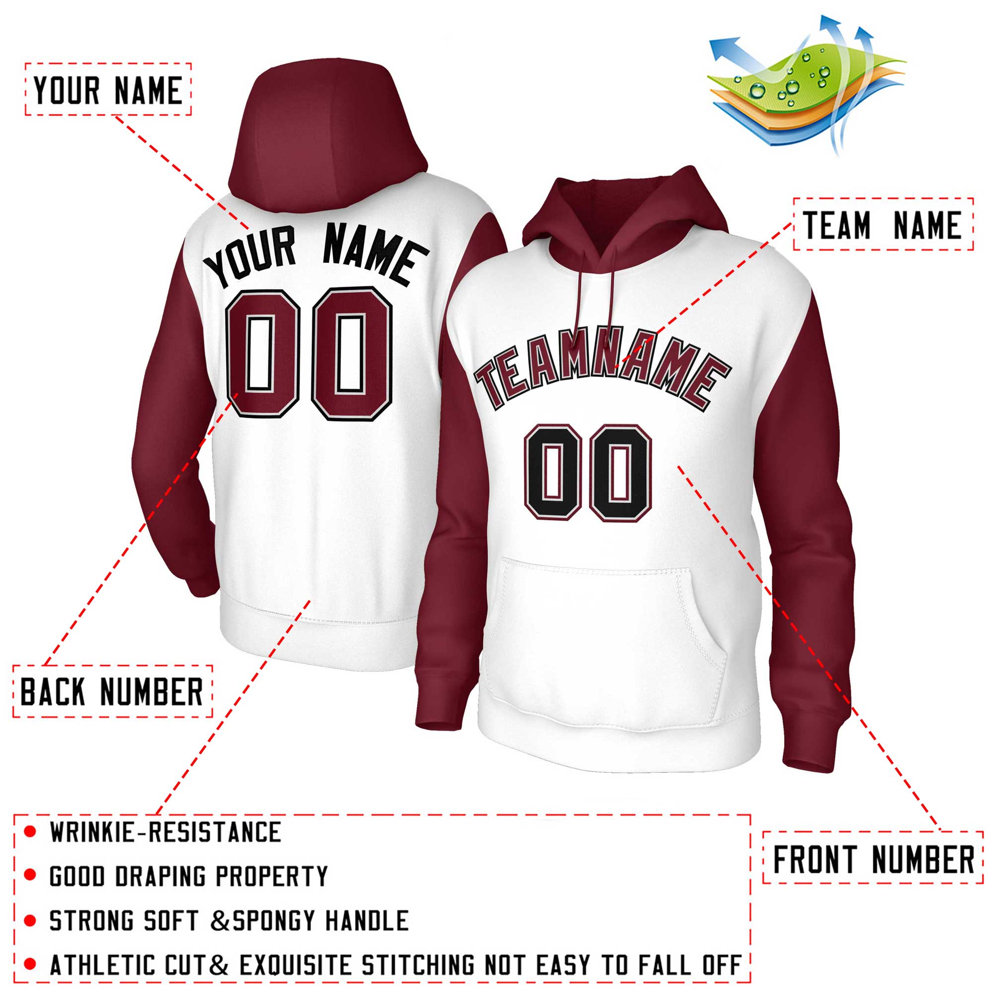 Custom White Crimson-Gray Raglan Sleeves Stitched Sportwear Pullover Hoodie| KXKSHOP