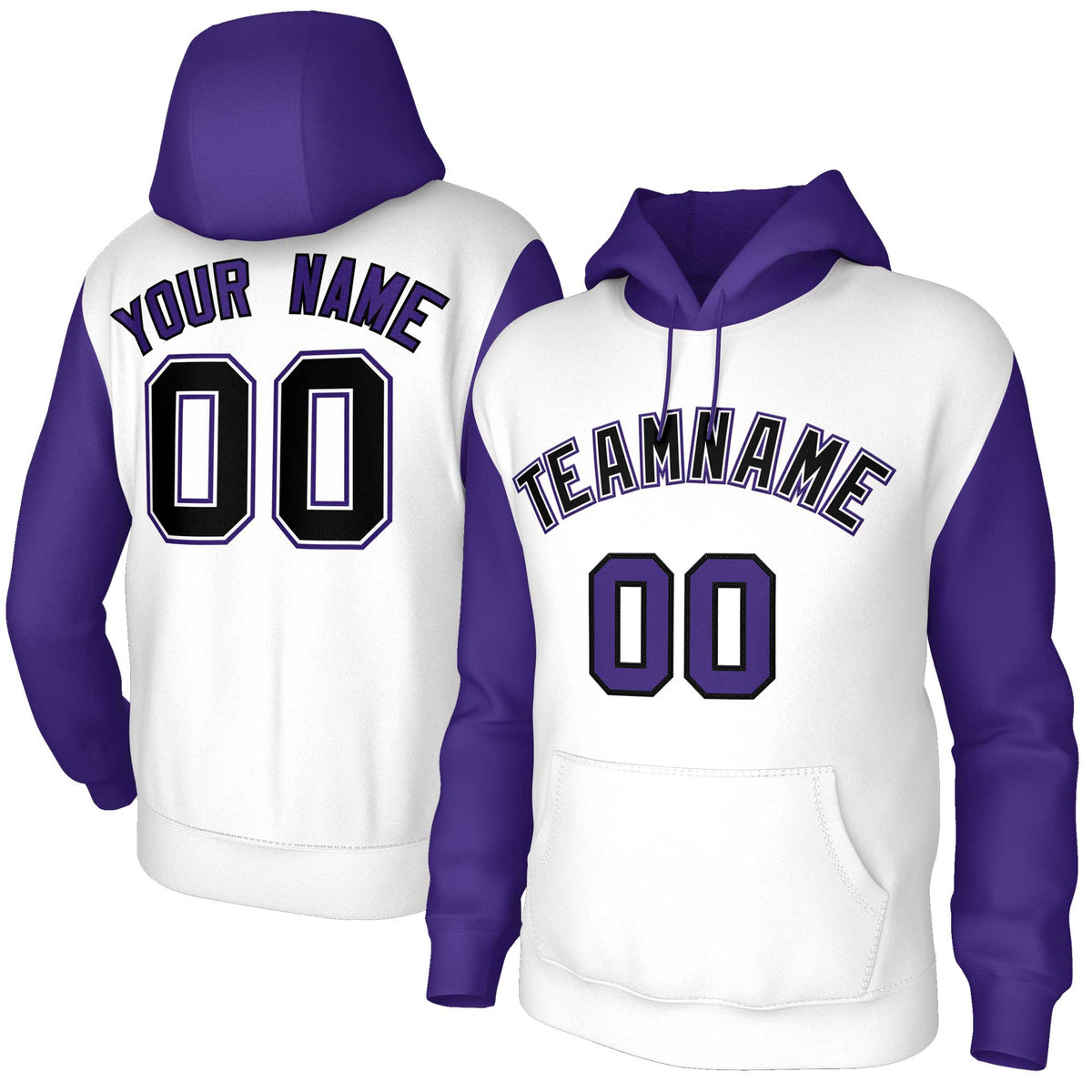 Custom White Black-White Raglan Sleeves Stitched Sportwear Pullover Hoodie| KXKSHOP