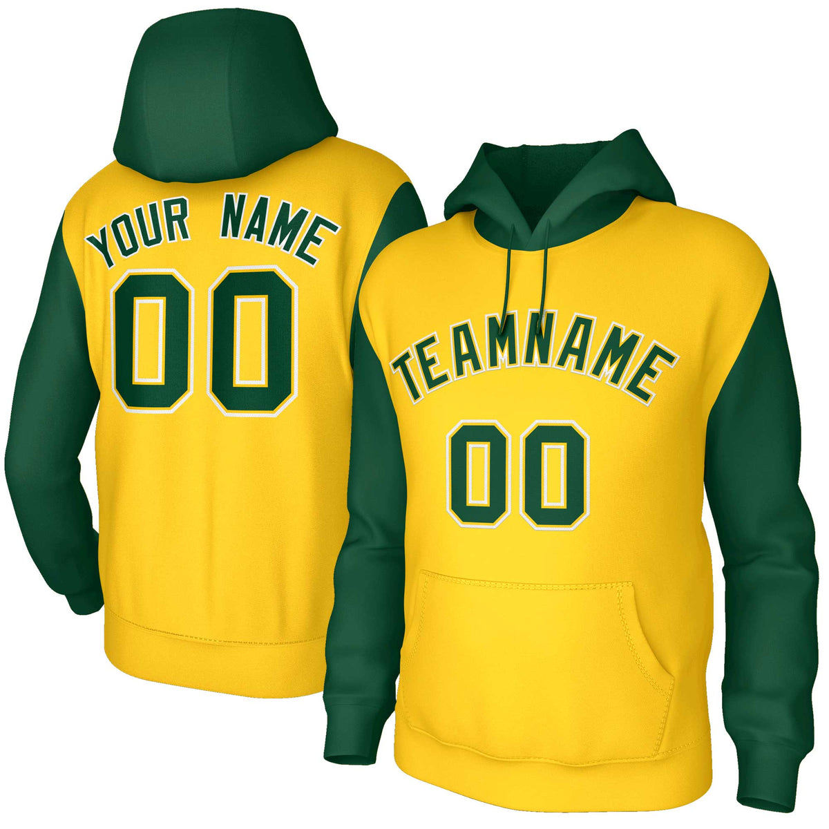 Custom Gold Green-Gold Raglan Sleeves Stitched Sportwear Pullover Hoodie| KXKSHOP