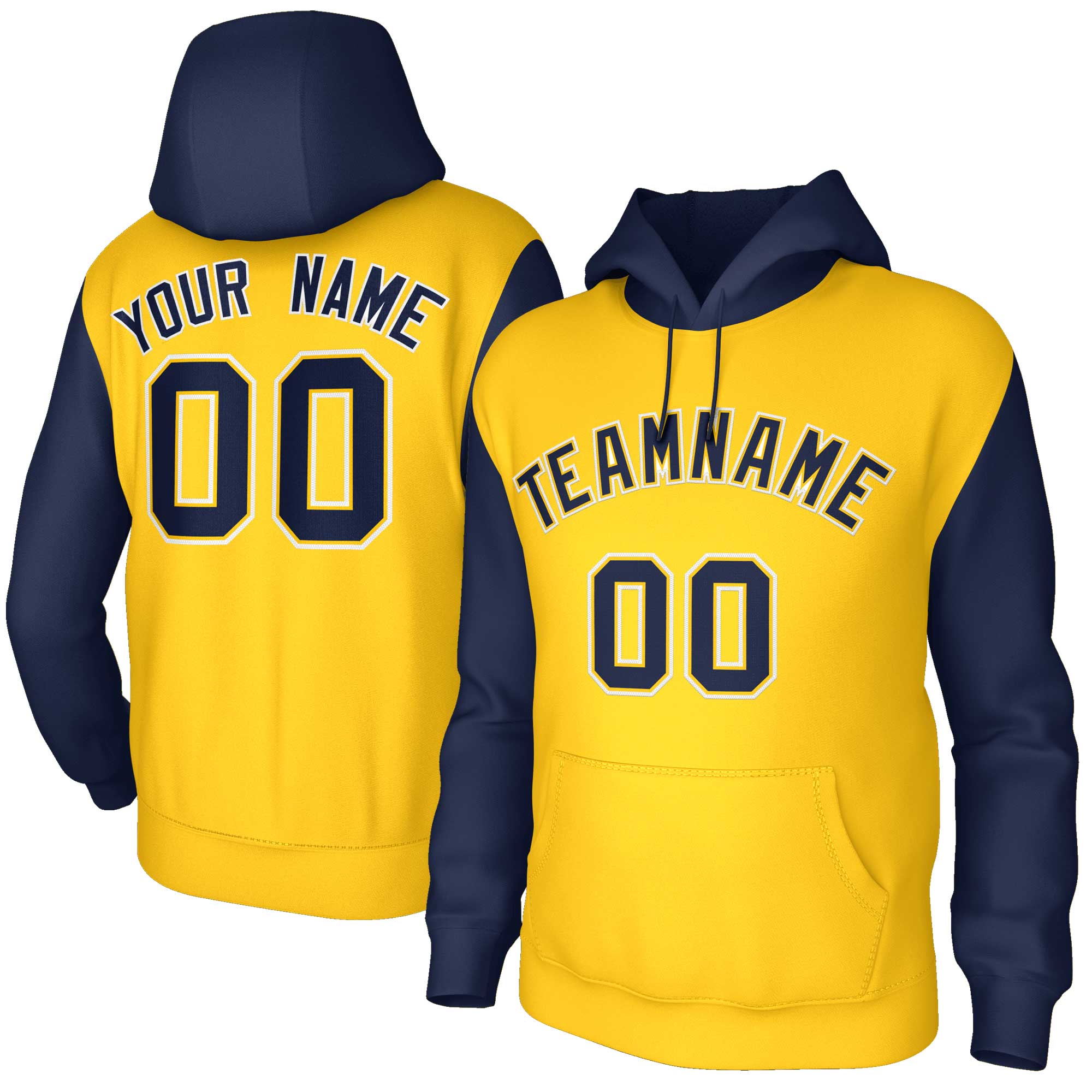 Custom Gold Navy-Gold Raglan Sleeves Stitched Sportwear Pullover Hoodie| KXKSHOP