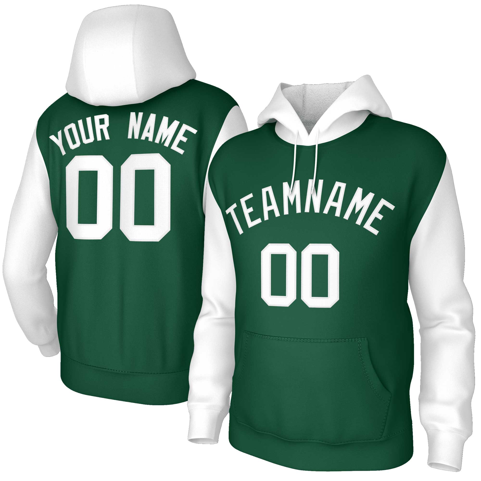 Custom Green White-Raglan Sleeves Stitched Sportwear Pullover Hoodie| KXKSHOP
