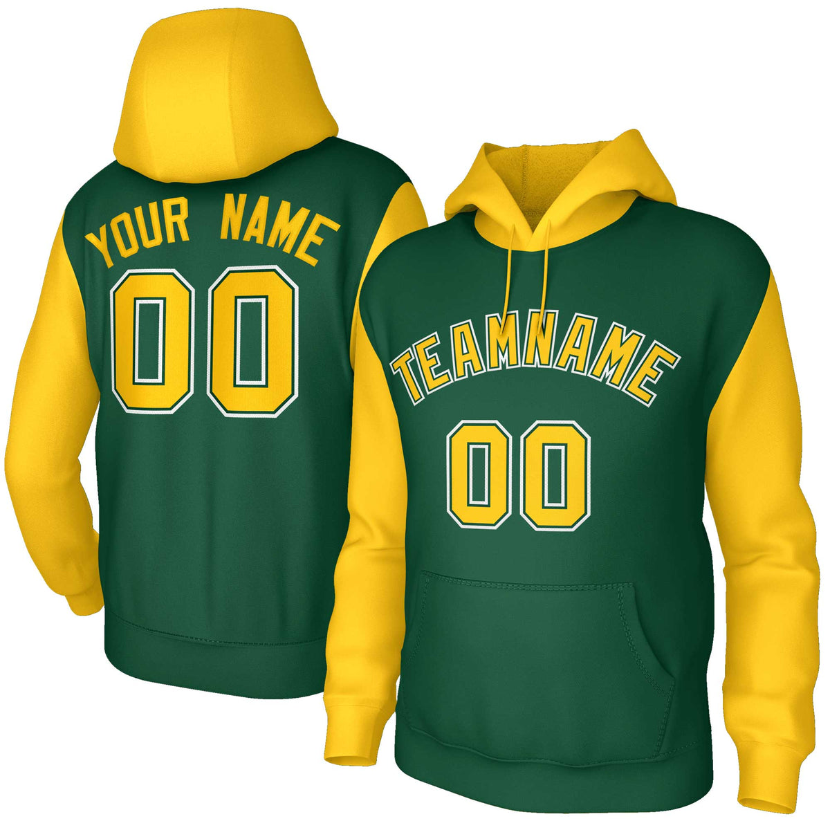 Custom Green Gold-Green Raglan Sleeves Stitched Sportwear Pullover Hoodie| KXKSHOP