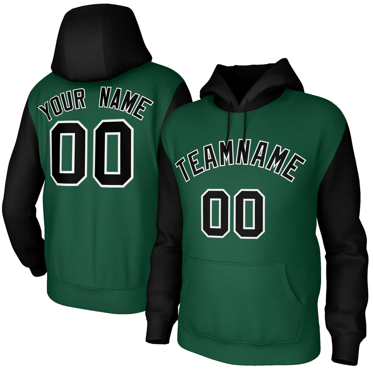 Custom Green Black-White Raglan Sleeves Stitched Sportwear Pullover Hoodie| KXKSHOP