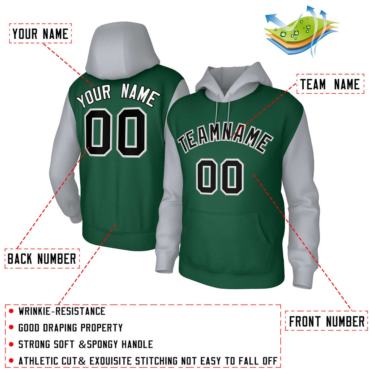 Custom Green Black-White Raglan Sleeves Stitched Sportwear Pullover Hoodie| KXKSHOP