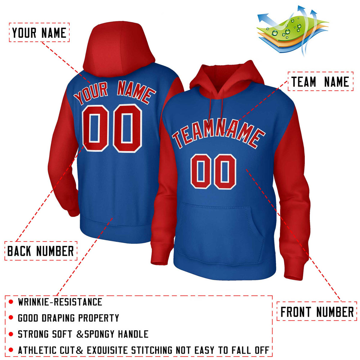 Custom Personalized Pullover Hoodies with Raglan Sleeves Stitched Team Name and Number| KXKSHOP