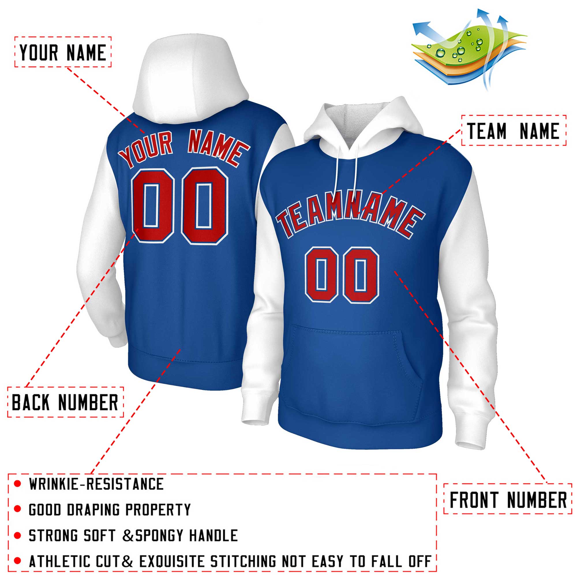 Custom Royal Red-Royal Raglan Sleeves Stitched Sportwear Pullover Hoodie| KXKSHOP