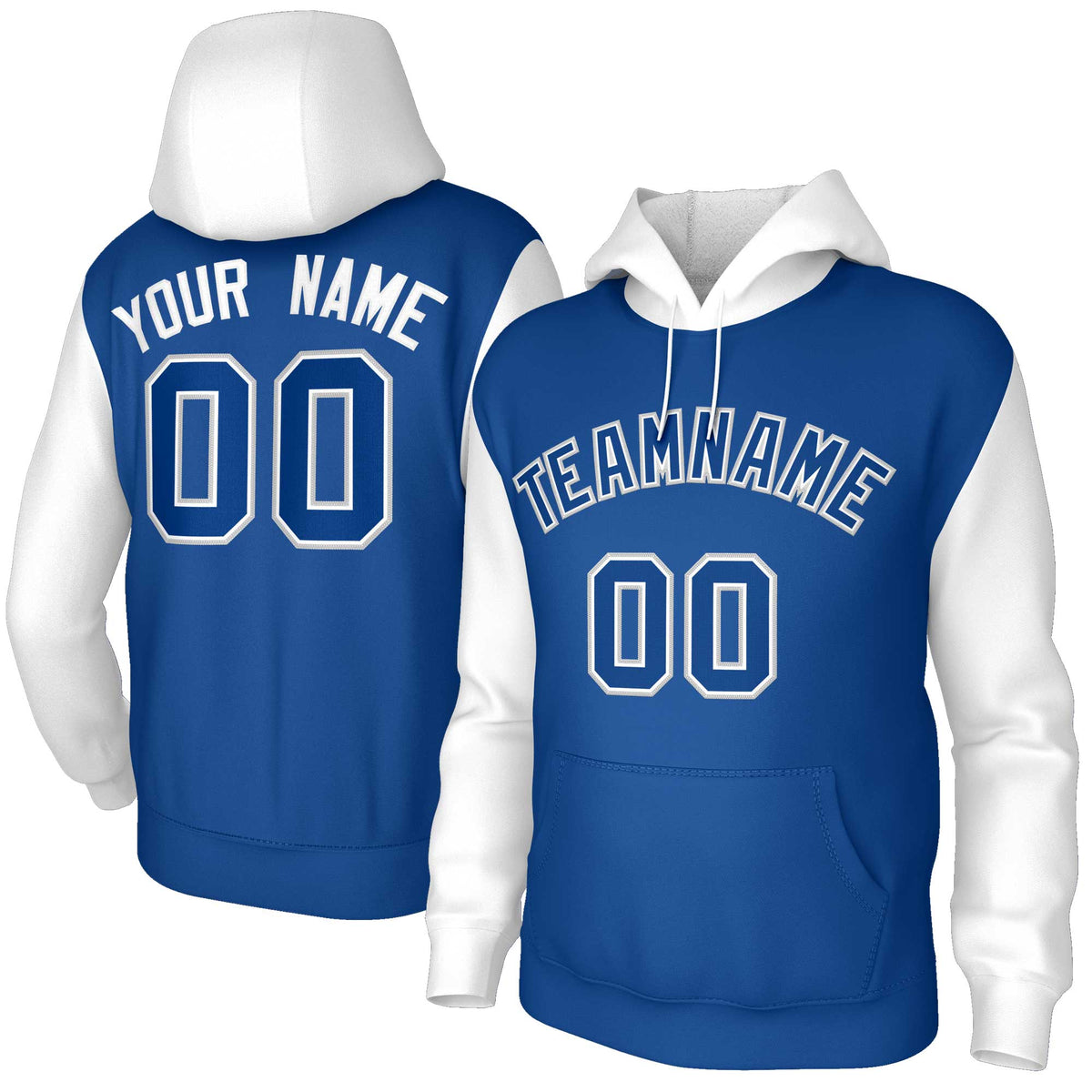 Custom Royal Royal-White Raglan Sleeves Stitched Sportwear Pullover Hoodie| KXKSHOP