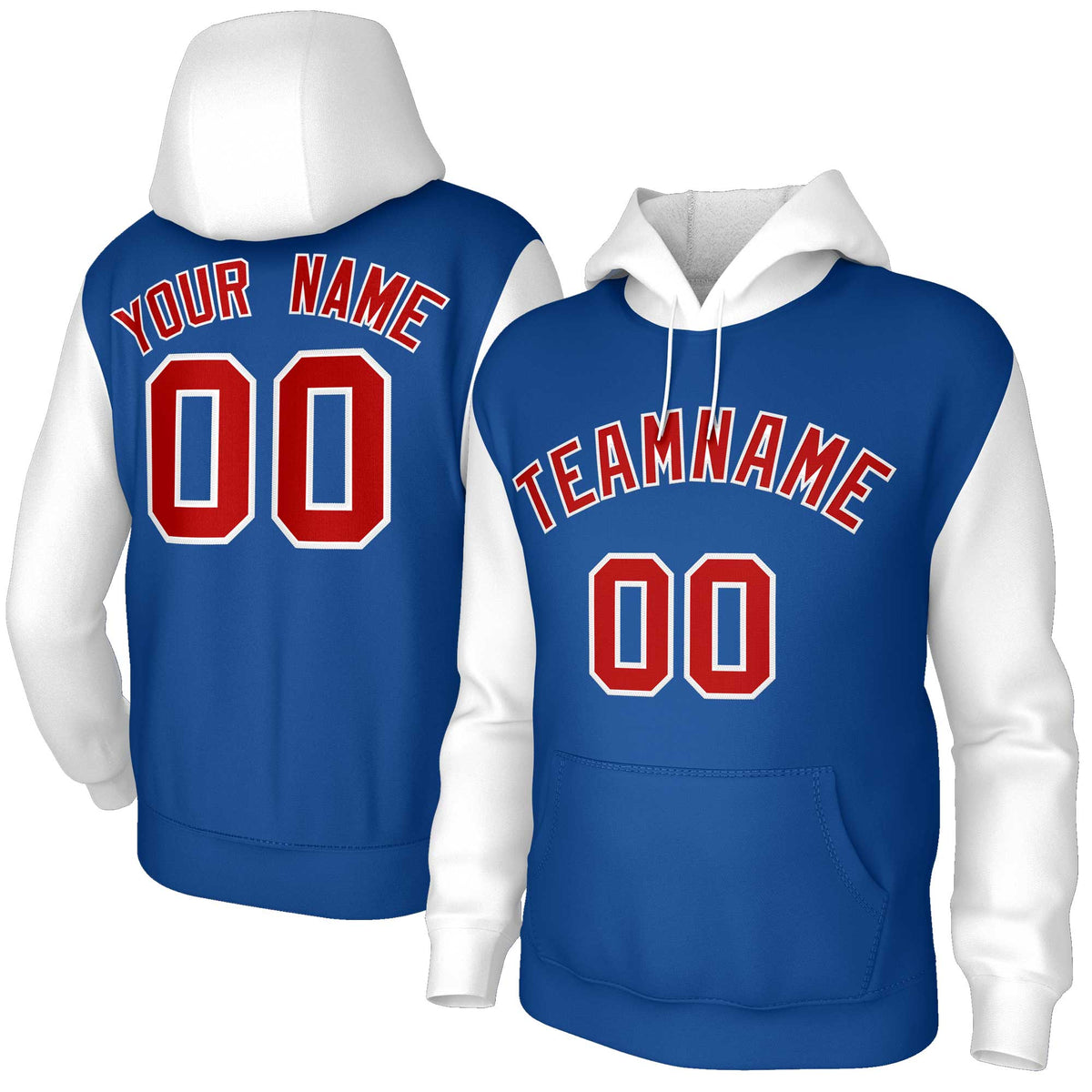 Custom Royal Red-White Raglan Sleeves Stitched Sportwear Pullover Hoodie| KXKSHOP